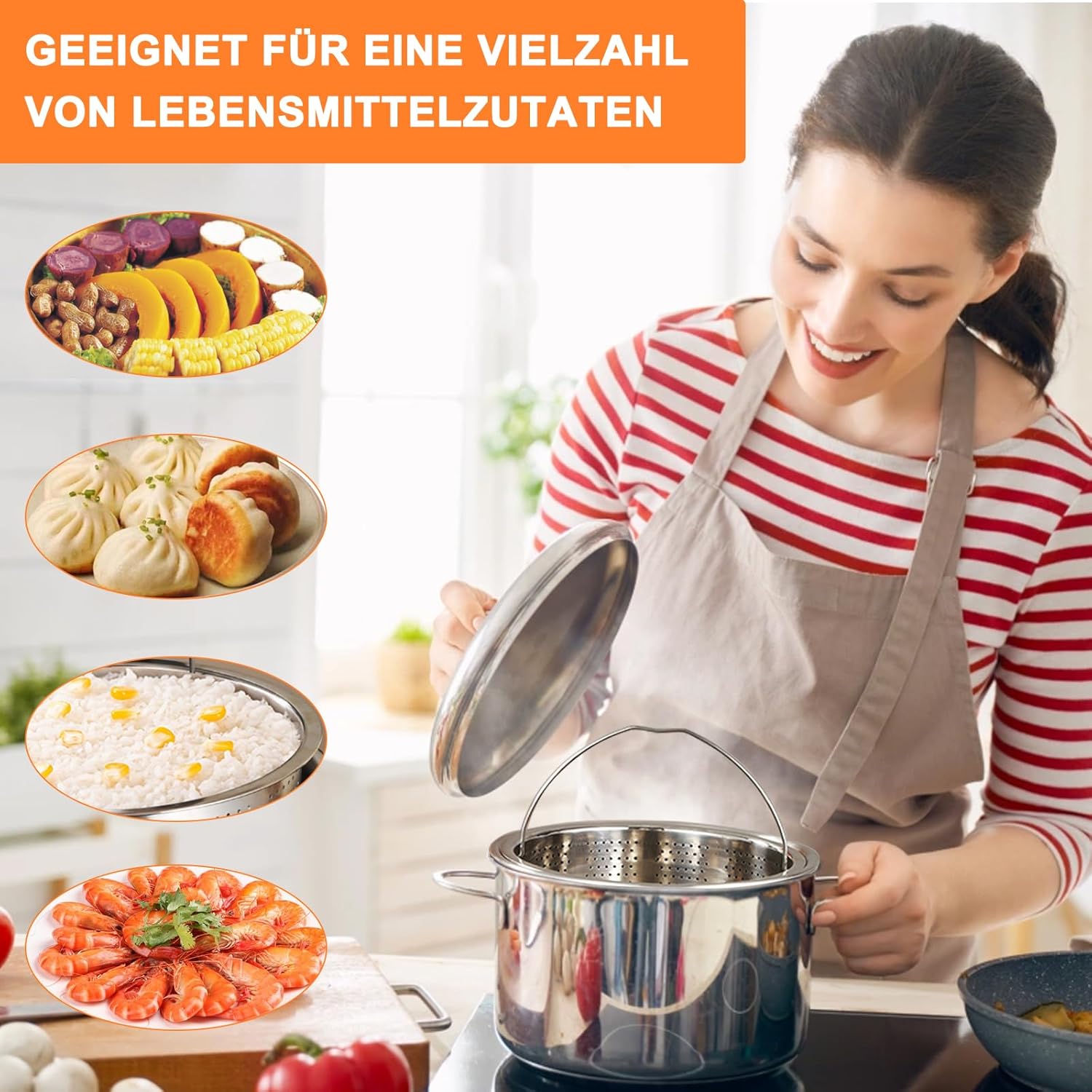 Dampfgareinsatz aus Edelstahl 304, 22 cm, Dampfgareinsatz für Topf, Siebeinsatz für Töpfe für Töpfe, Dampfgareinsatz für Töpfe, Kochtöpfe, Dampftopf, Schnellkochtopf, Dämpfen von Gemüse und Früchten – Bild 6