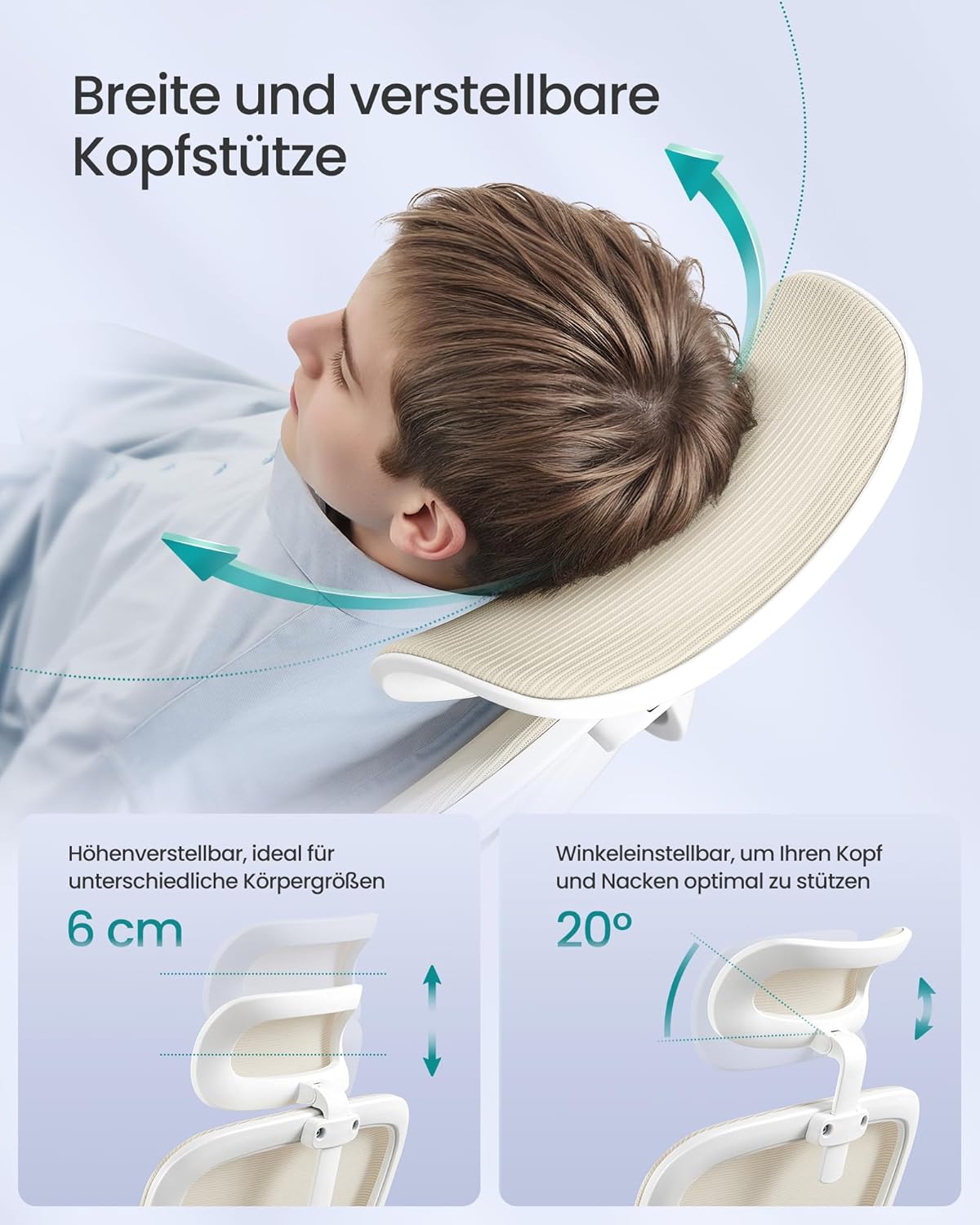SONGMICS Bürostuhl, Schreibtischstuhl, ergonomischer Netzstuhl, doppellagiges Netzgewebe, atmungsaktiv, adaptive Lordosenstütze, verstellbare Kopfstütze, für das Heimbüro, Sandbeige OBN041L01 – Bild 7