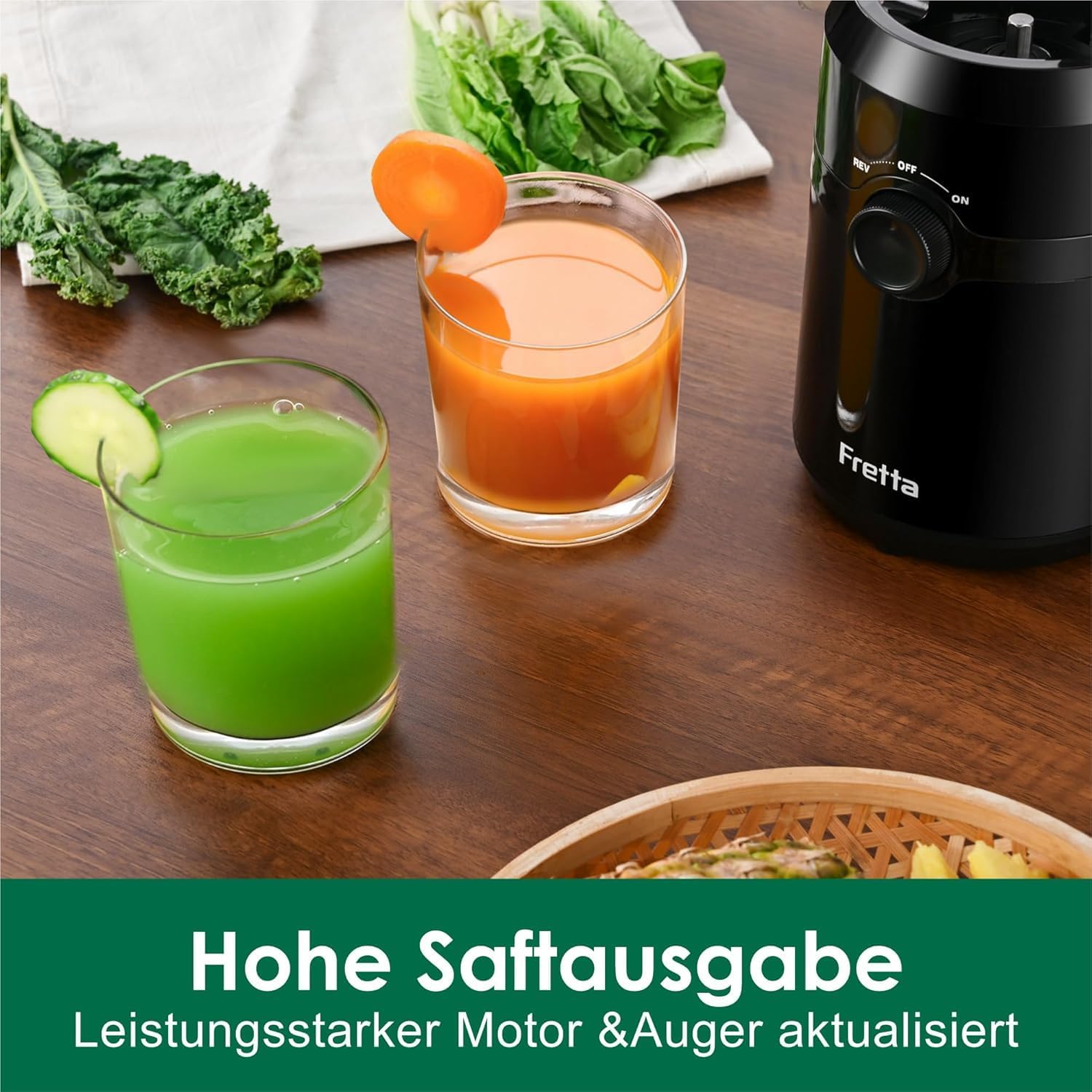 Fretta Entsafter, Slow Juicer mit 108 mm Breite und größerem Einfüllrohr, Füllvolumen für ganzes Gemüse und Obst, BPA-freier Entsafter aus Tritan-Material, einfache Installation, 200 W – Bild 5