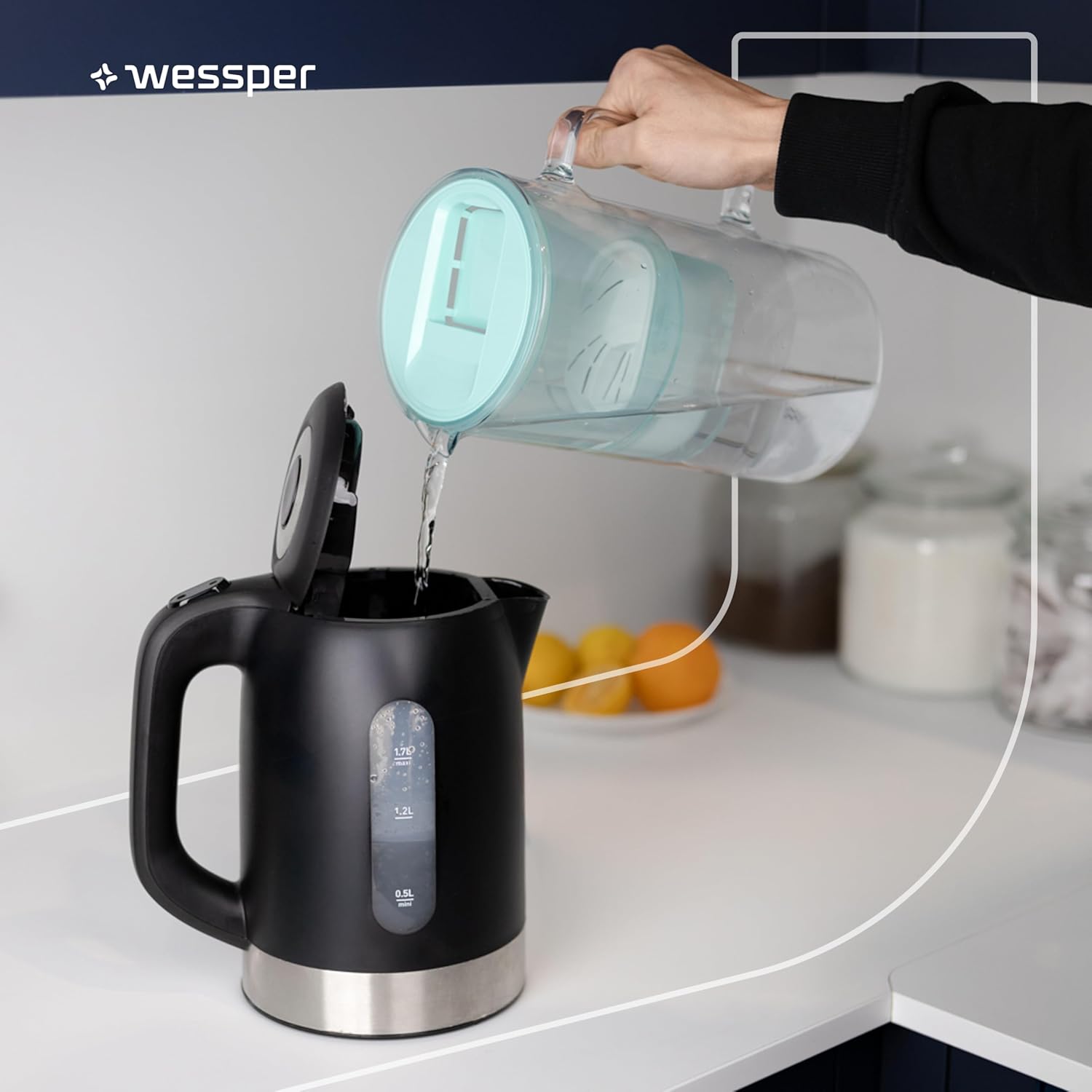 Wessper Wasserfilterkrug Glas 3 L, Set Wasserkrug und 2 Filterkartuschen, kompatibel mit Brita Maxtra, Wasserkaraffe für Trinkwasser mit Ersatzfilter – Mint – Bild 6