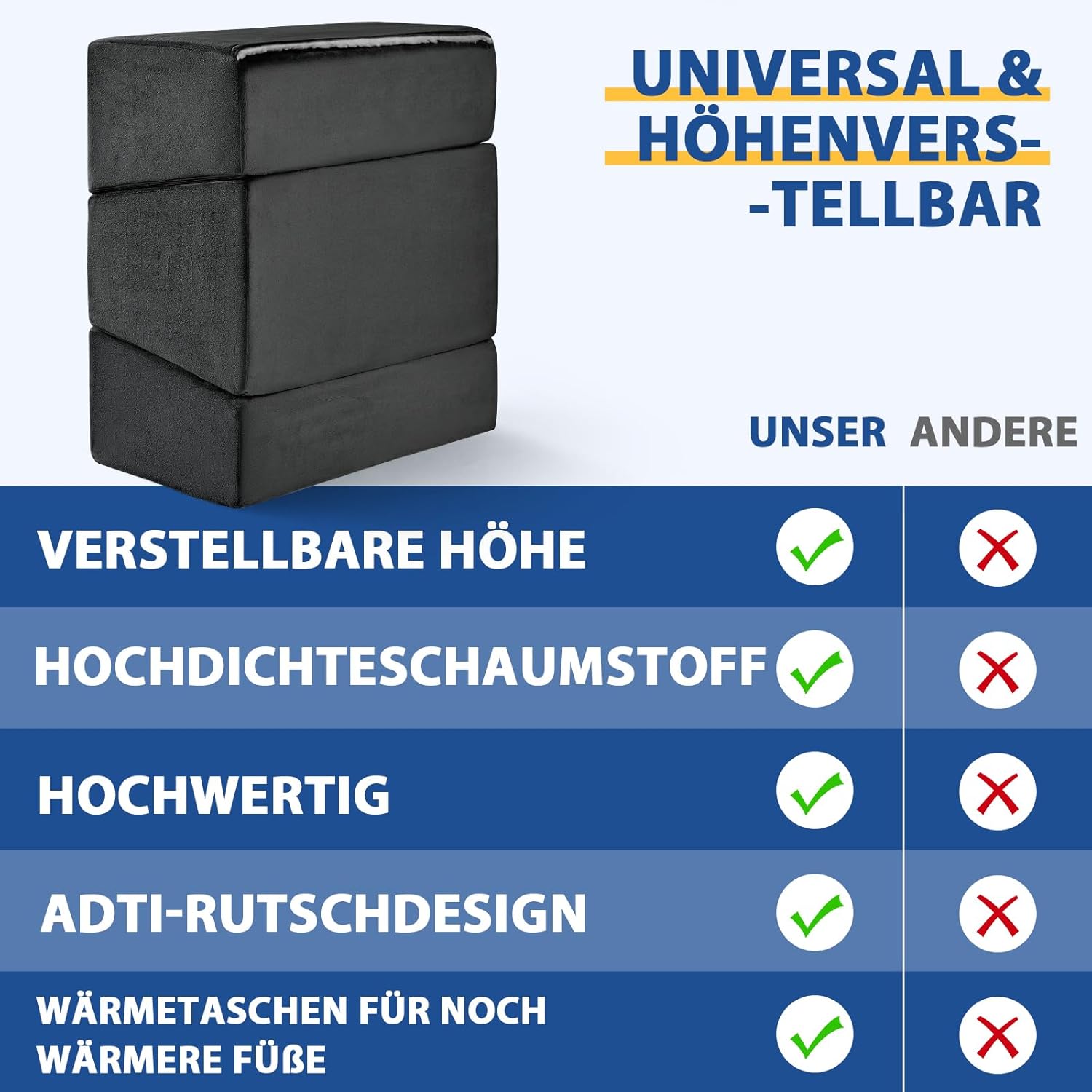 Fußstütze unter dem Schreibtisch, höhenverstellbarer Büro-Fußhocker für Bürostuhl und Gaming-Stuhl, ergonomisches Fußkissen, Schreibtisch-Fußhocker mit waschbarem Bezug für Zuhause, Fußstützenkissen – Bild 5