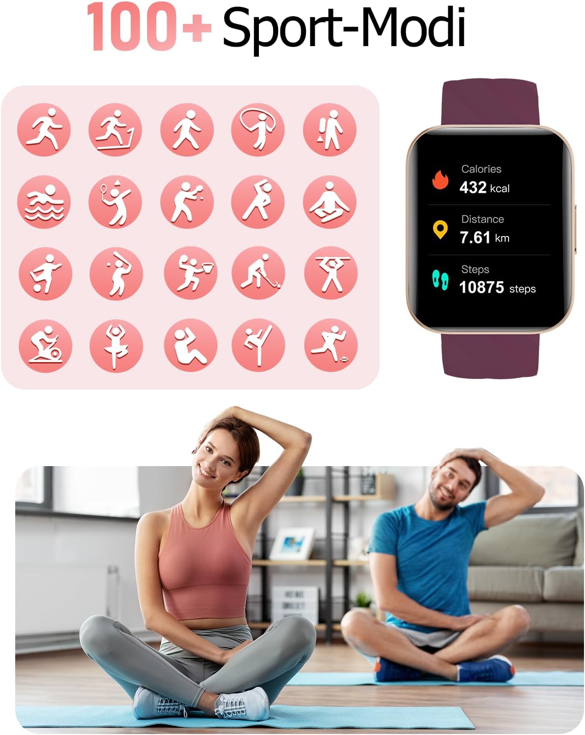 HUAKUA Smartwatch mit Telefonfunktion für Damen und Herren, über 100 Sportmodi, Fitnessuhr mit Herzfrequenzmesser, SpO2-Messung, Schlafüberwachung, Nachrichten für Android iOS – Bild 3
