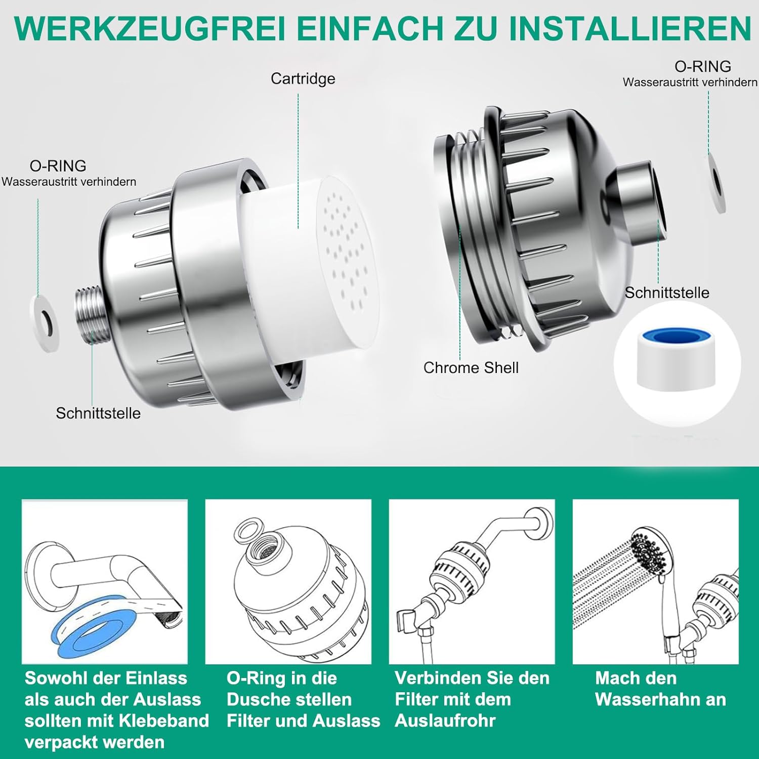 36-Stufen-Duschfilter mit Vitamin CE für hartes Wasser, Duschkopffilter, Kalkfilter-Dusche mit 2 Filterkartuschen zur Entfernung von Chlor und Schwermetallen, verbessert die Gesundheit von Haut und Haaren – Bild 7