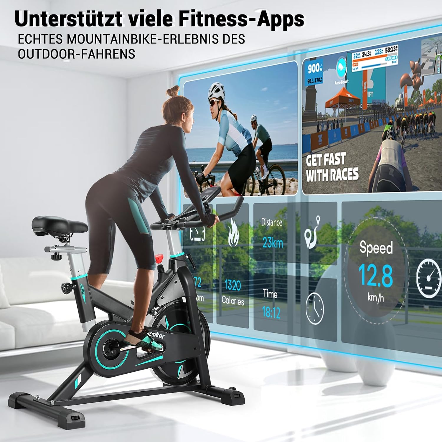Wenoker Heimtrainer, stationäres Fahrrad mit magnetischem Widerstand für zu Hause, Indoor-Fahrrad mit flüsterleisem, schwerem Schwungrad und verbessertem LCD-Monitor – Bild 6