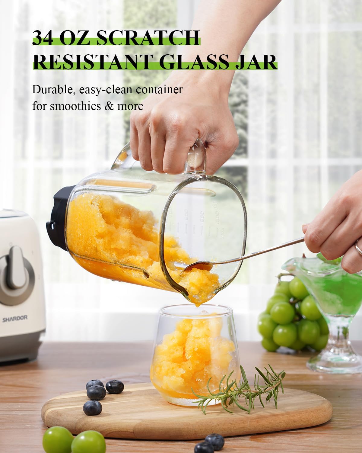 SHARDOR Standmixer, Smoothie Maker mit 6 Edelstahlklingen, 1,25 L Glasbehälter, 2 Geschwindigkeiten + Pulse, Mixer Hochleistungsmixer für Smoothies, Eis, Nüsse & Babynahrung, 700 W – Bild 5