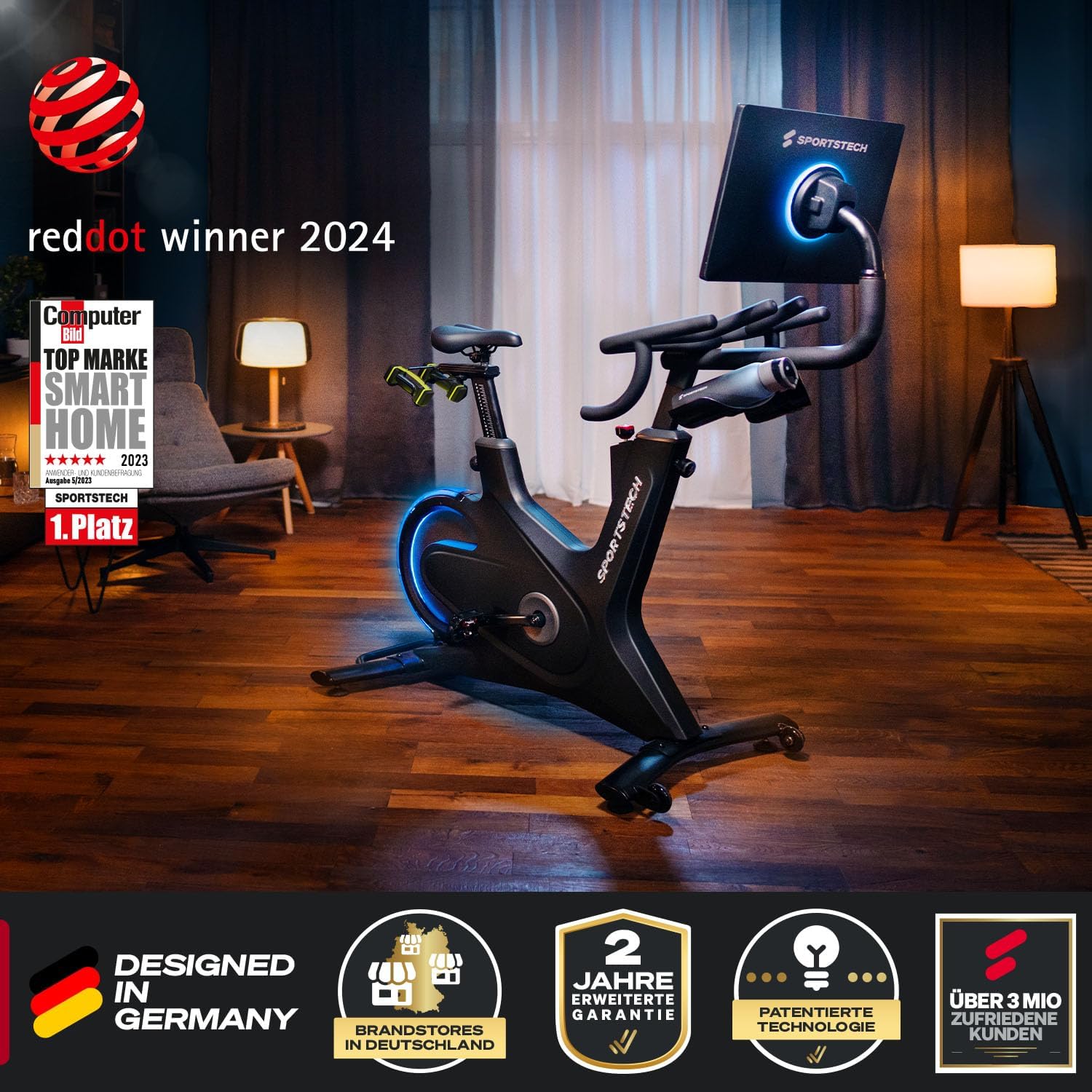 Sportstech Heimtrainer + 21,5 Zoll Touch-Display – Deutsche Qualitätsmarke – App mit Live-Workouts & Kursen, Fitnessbike mit patentierter LED-Technologie, Ergometer, sBike – Bild 4