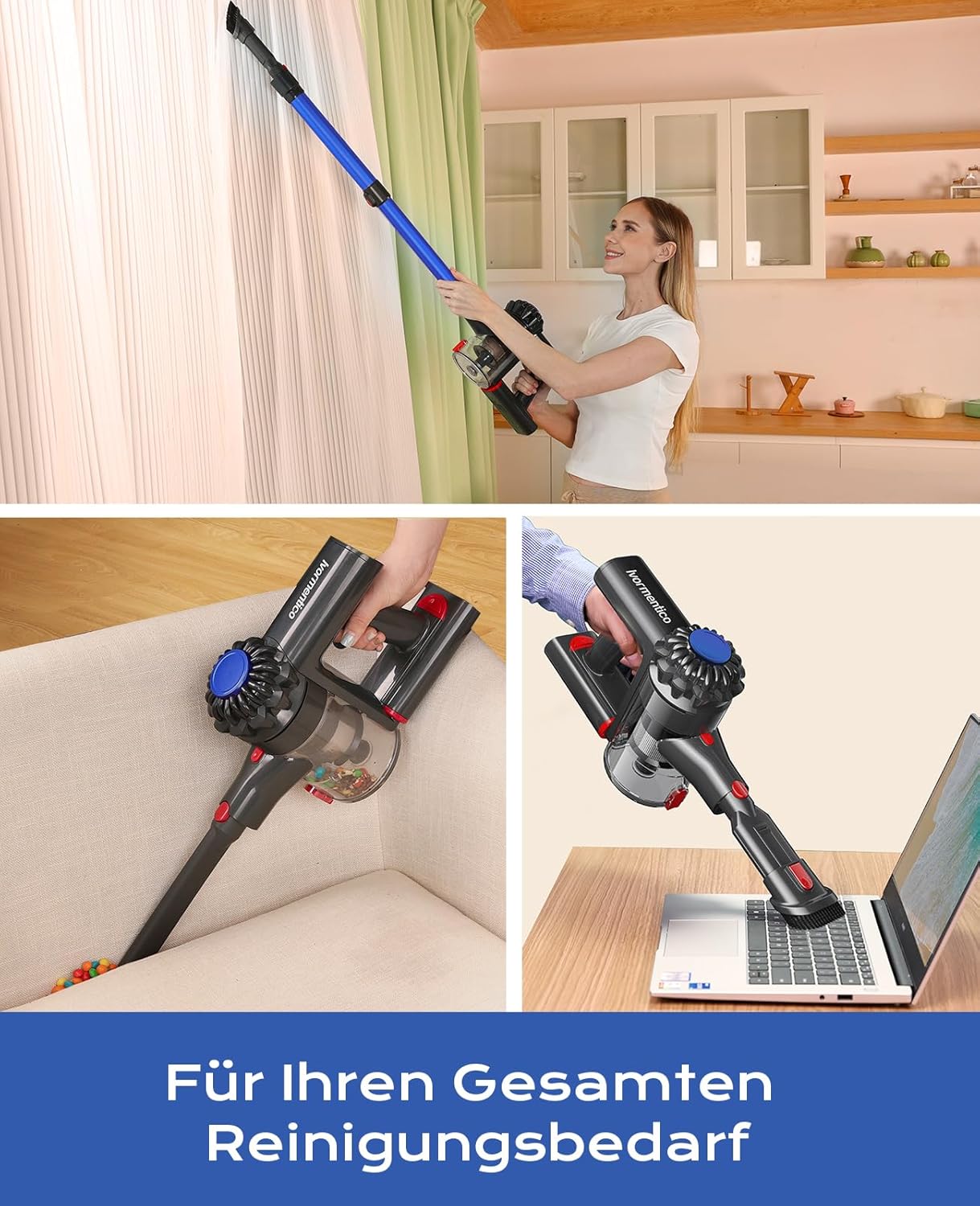 Akku-Staubsauger 50 Min./40 KPA/450 W, Akku-Staubsauger mit grüner LED, kabelloser Staubsauger mit verbesserter Bodenbürste, Staubsauger-Akku für Tierhaare, Blau – Bild 6