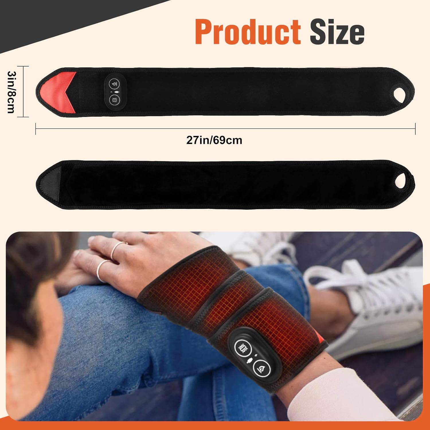 Handmassagegerät-Heizkissen – Rotes Licht, kabelloses Handmassagegerät mit 3 Wärmeeinstellungen und 3 Vibrationen, Handmassagegerät mit 3000-mAh-Akku, elektrisches Handmassagegerät, Geschenk für Vater, Mutter – Schwarz – Bild 8