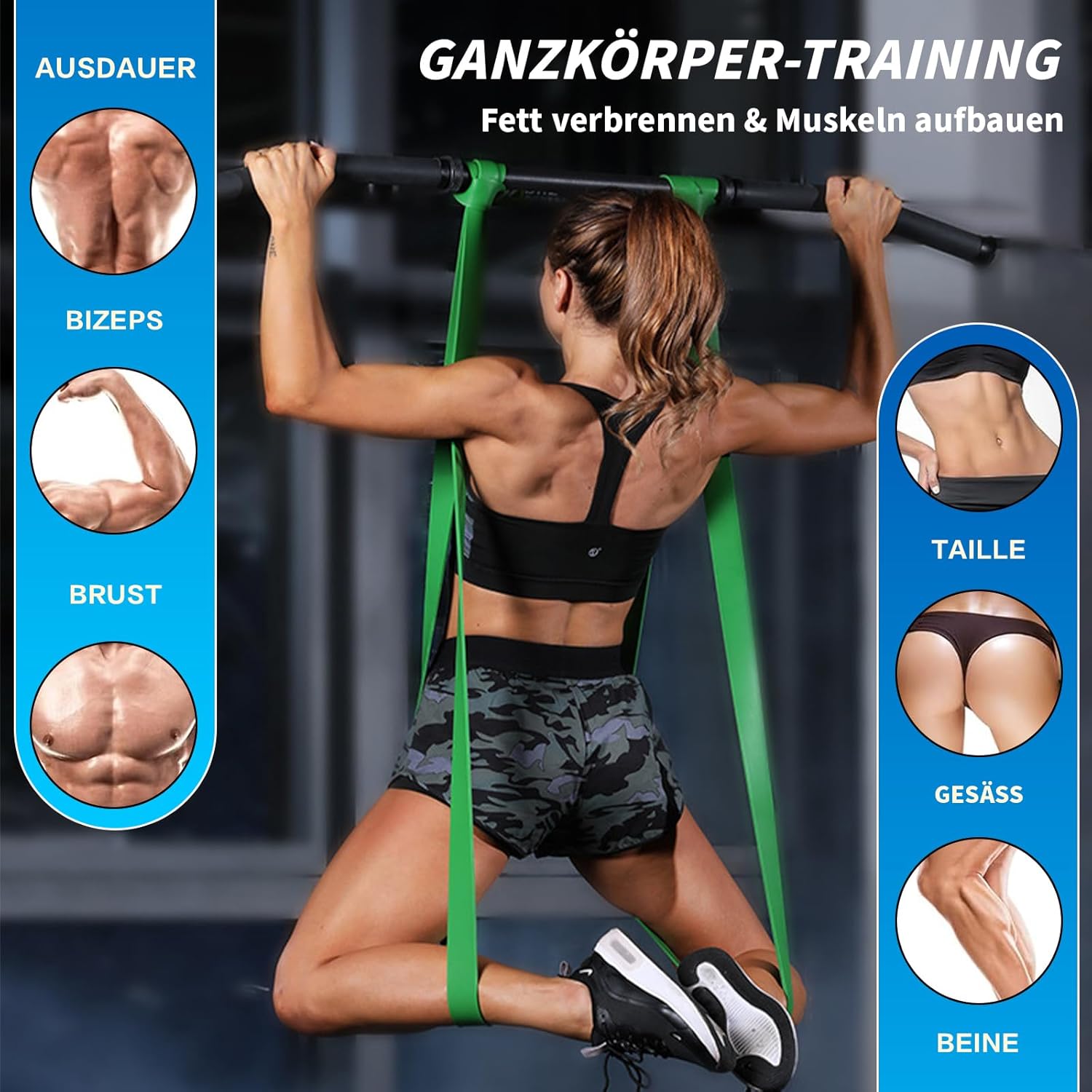Widerstandsbänder-Set – Widerstandsbänder mit 6 Stärken & Türanker, Griffe & Tasche – Fitnessbänder für Krafttraining, Klimmzüge, Yoga, Pilates, Crossfit, Physiotherapie – Bild 3