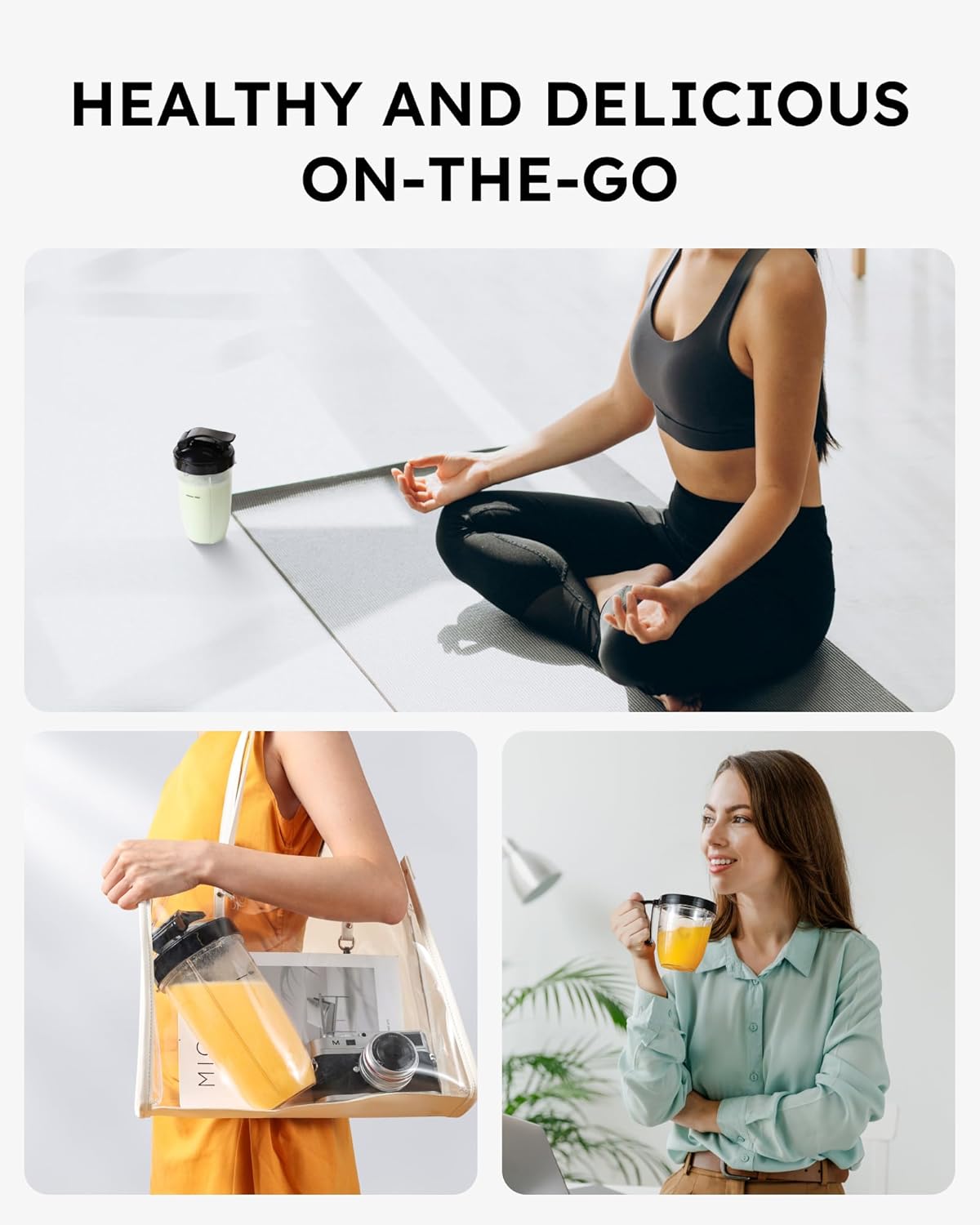 Sangcon 1000w Smoothie Blender (22000 U/Min) Mit 3 Bechern+2 Ausgussdeckeln+1 Aufbewahrungsdeckel+1 To-Go-Deckel,Tragbarer Mixer für Shakes und Smoothies,Persönlicher Smoothie Maker,Elektrischer Mixer – Bild 9