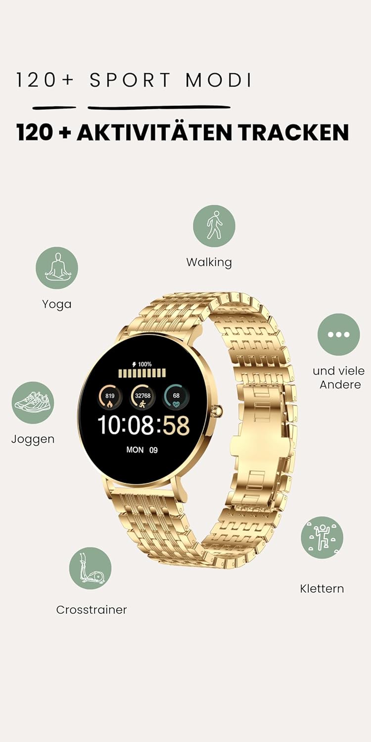XCOAST Smartwatch Siona 2 Elegance Citrine Gold – Damen-Smartwatch klein, AMOLED-Touchscreen, 24/7 Puls, Schlafmonitor, 21+ Sportmodi, Schrittzähler, wasserdicht, für iOS & Android – Bild 8