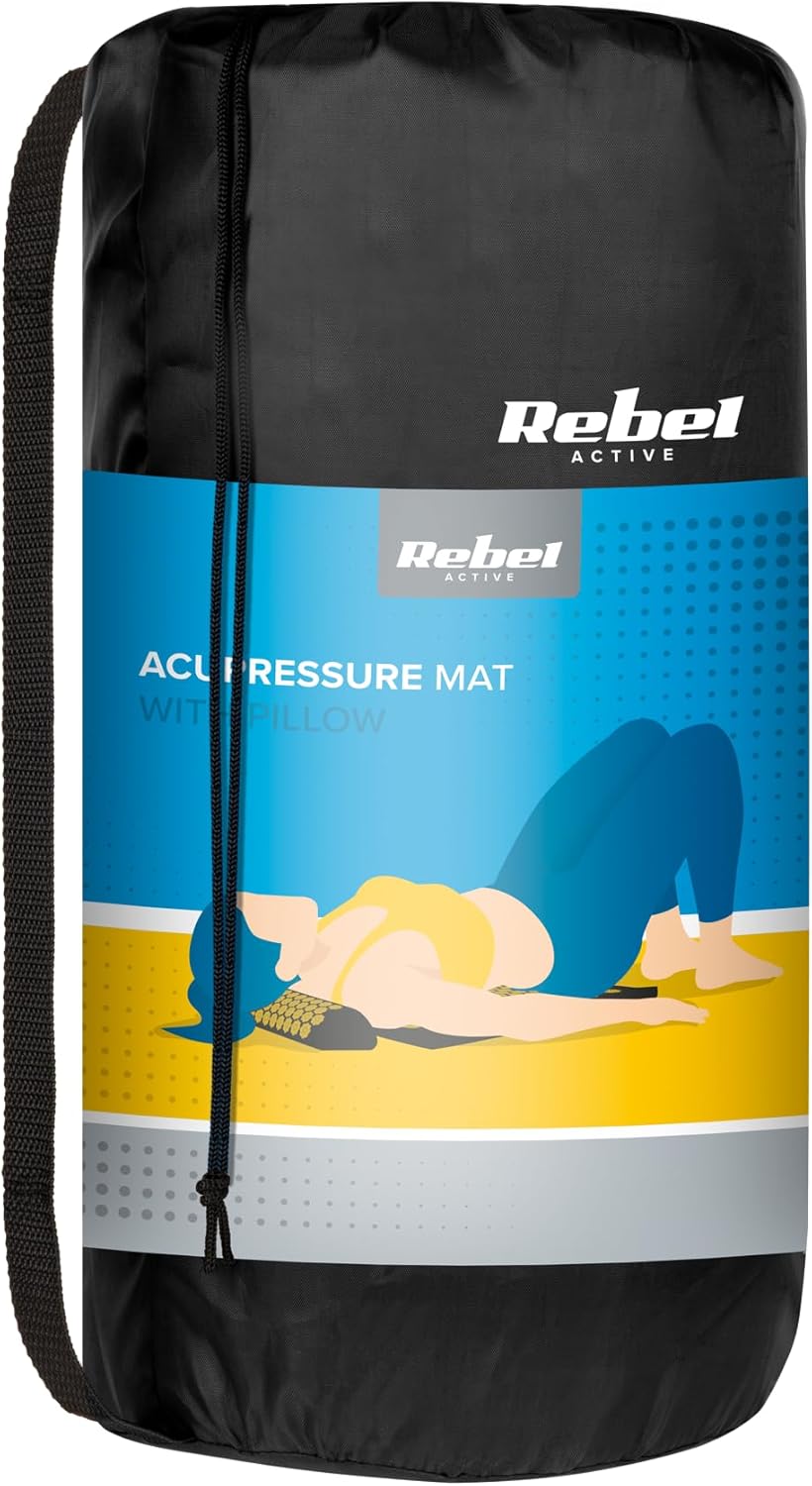 Rebel Active RBA-6003-BK Gesundheitsmatte mit Akupressurnadeln und Kissen, 130 x 50 cm, Schwarz – Bild 5