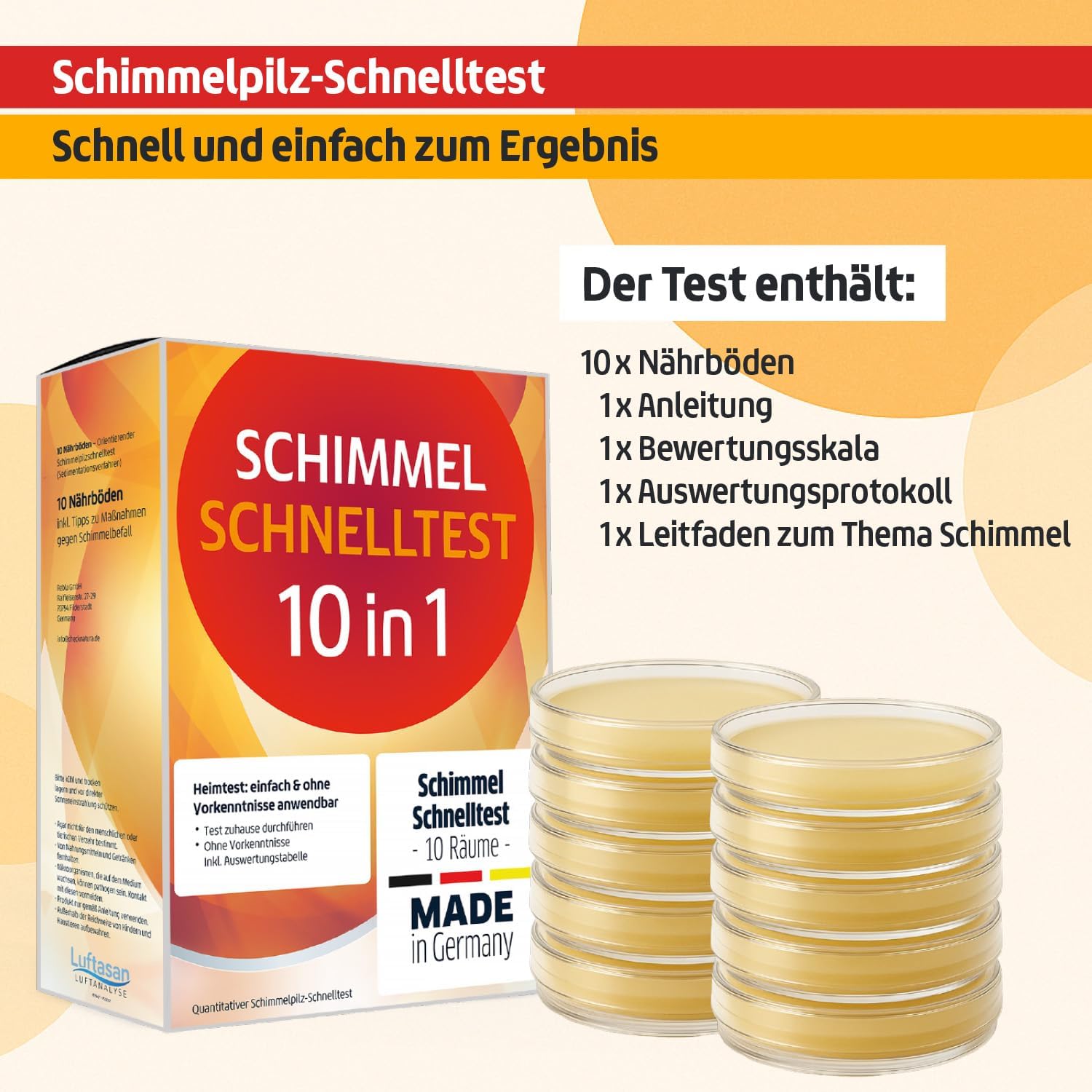 Schimmeltest mit 10 Nährböden, Schimmel-Schnelltest zur Bestimmung von Schimmelpilzsporen in der Luft – Bild 2