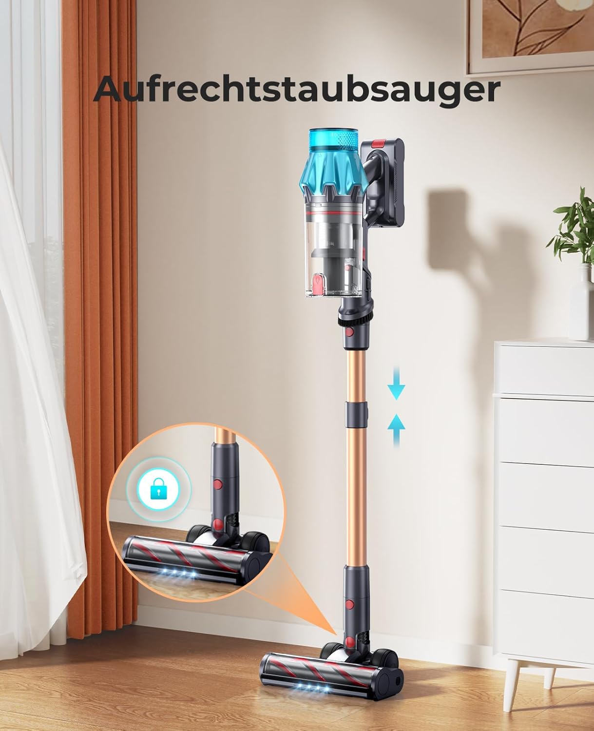 Fieety Akku-Staubsauger, 50 kPa/600 W starkes Vakuum, 65 Min., 1,6 l beutellos, 8-in-1 mit Anti-Haarwickel, Sofabürste & Ladestation, ideal für Tierhaare, Teppiche, Hartböden, Auto – Bild 8