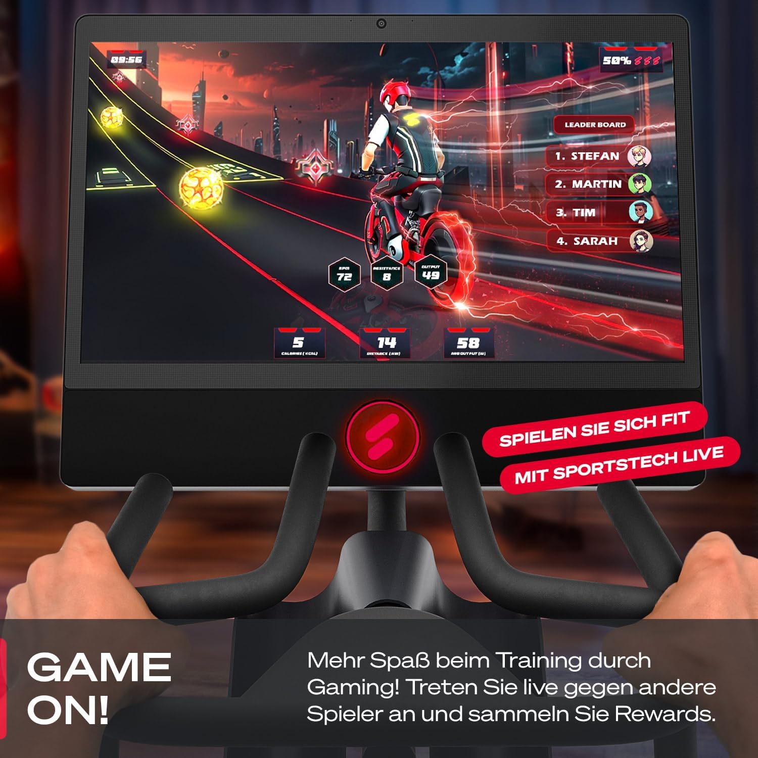 Sportstech Heimtrainer + 21,5 Zoll Touch-Display – Deutsche Qualitätsmarke – App mit Live-Workouts & Kursen, Fitnessbike mit patentierter LED-Technologie, Ergometer, sBike – Bild 5