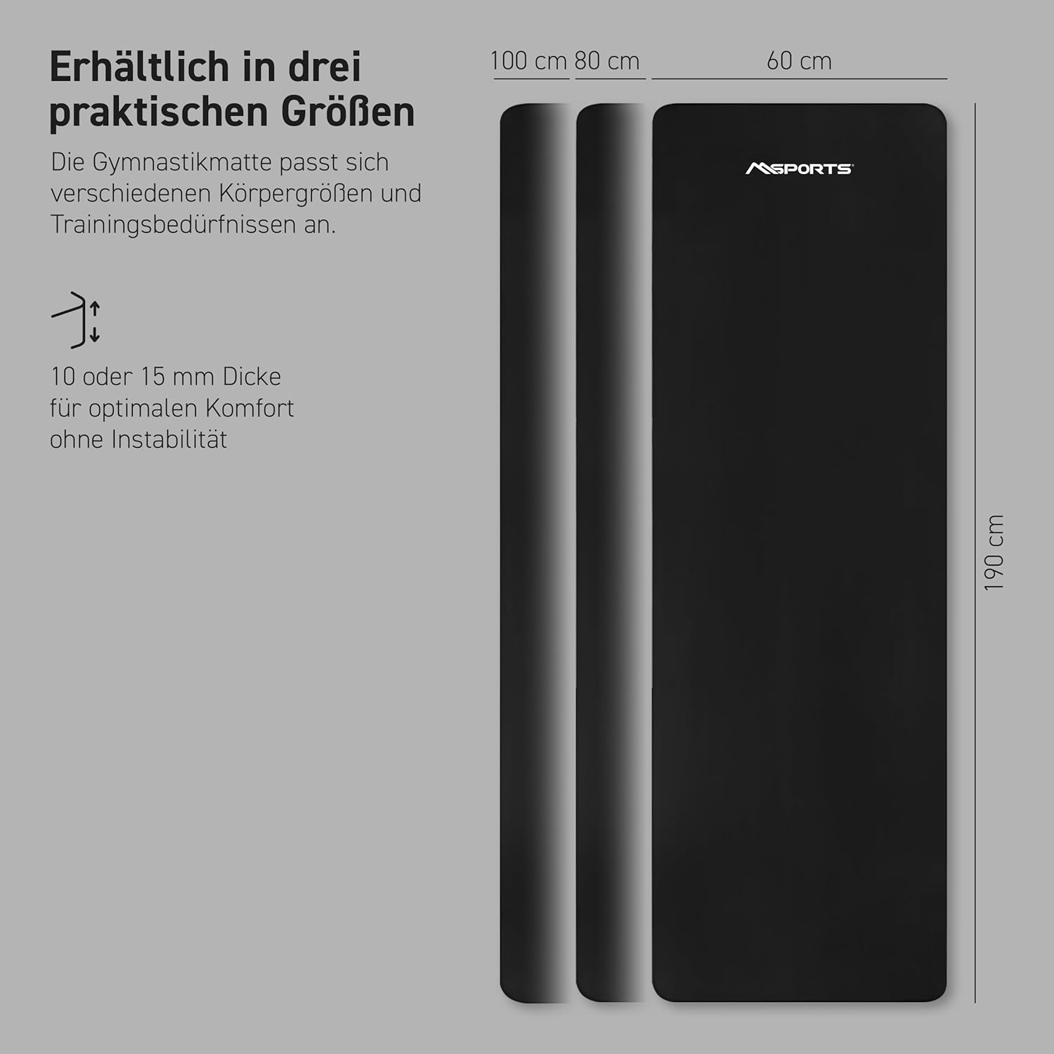 MSports Premium Gymnastikmatte inklusive Tragegurt + Übungsposter + Workout-App – hautfreundliche Fitnessmatte, 190 x 60, 80 oder 100 x 1,5 cm, verschiedene Farben, phthalatfreie Yogamatte, 190 x 100 x 1,5 cm – Bild 7