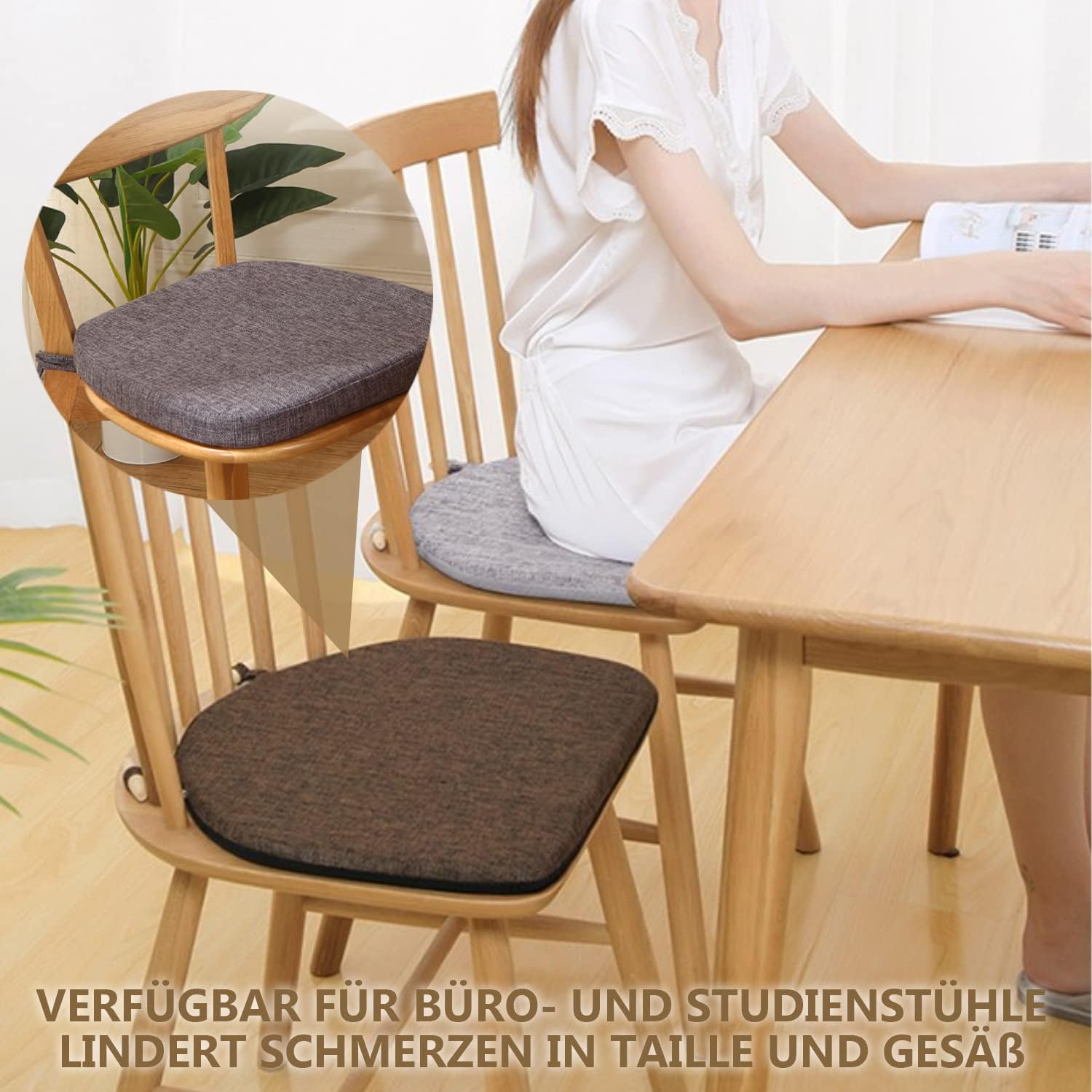 Kimgull 2er-Set Stuhlkissen mit Bändern, bequemes, waschbares, rutschfestes Sitzkissen, ideal für Haus- und Gartendekoration, viele Farben und Größen zur Auswahl (43 x 42 x 3 cm, Taupe) – Bild 2