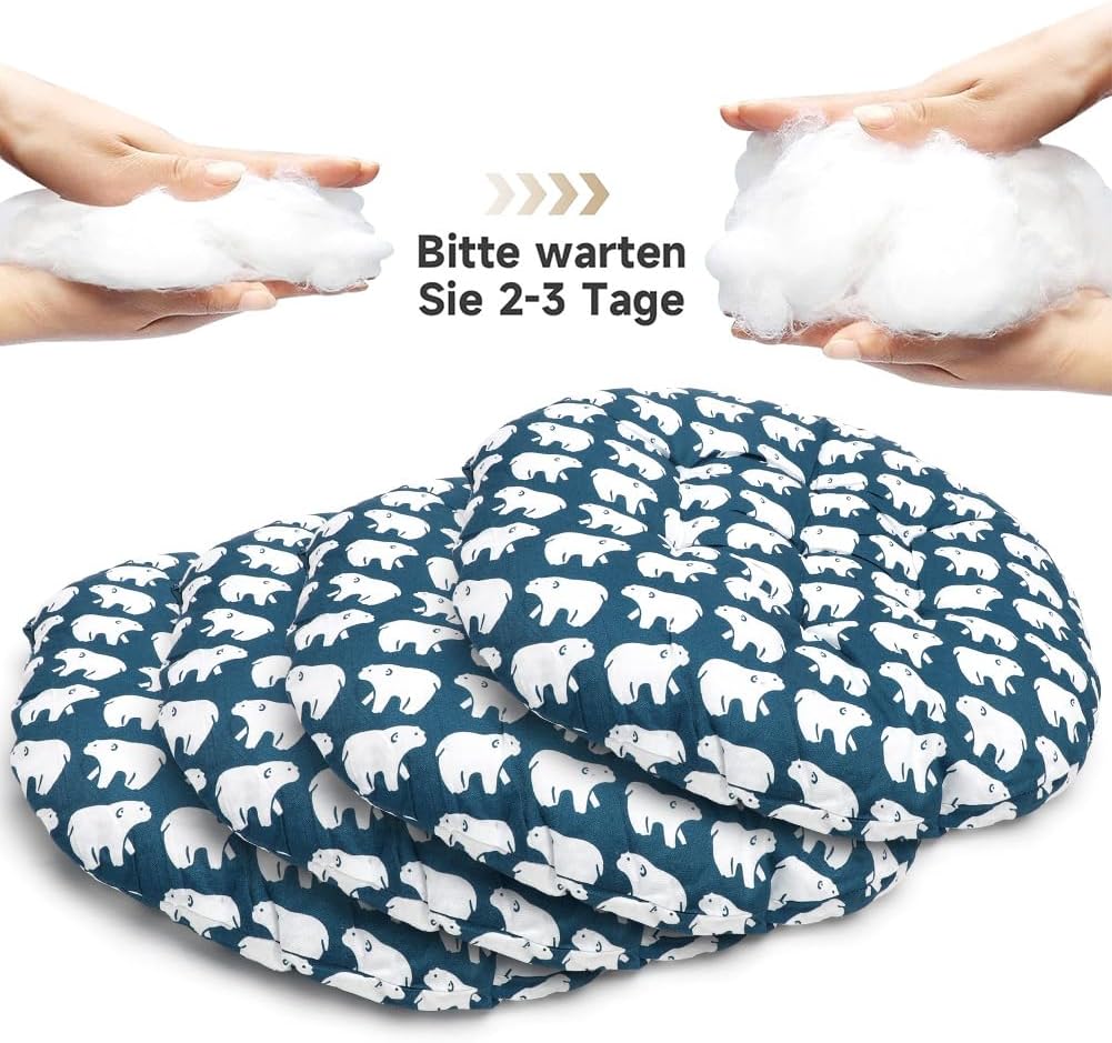 4er-Set Stuhlkissen rund, bequemes Sitzkissen 40 x 40 x 3 cm, Bodenkissen rund, Stuhlkissen für drinnen und draußen für Esszimmer, Wohnzimmer, Arbeitszimmer (Eisbär) – Bild 3