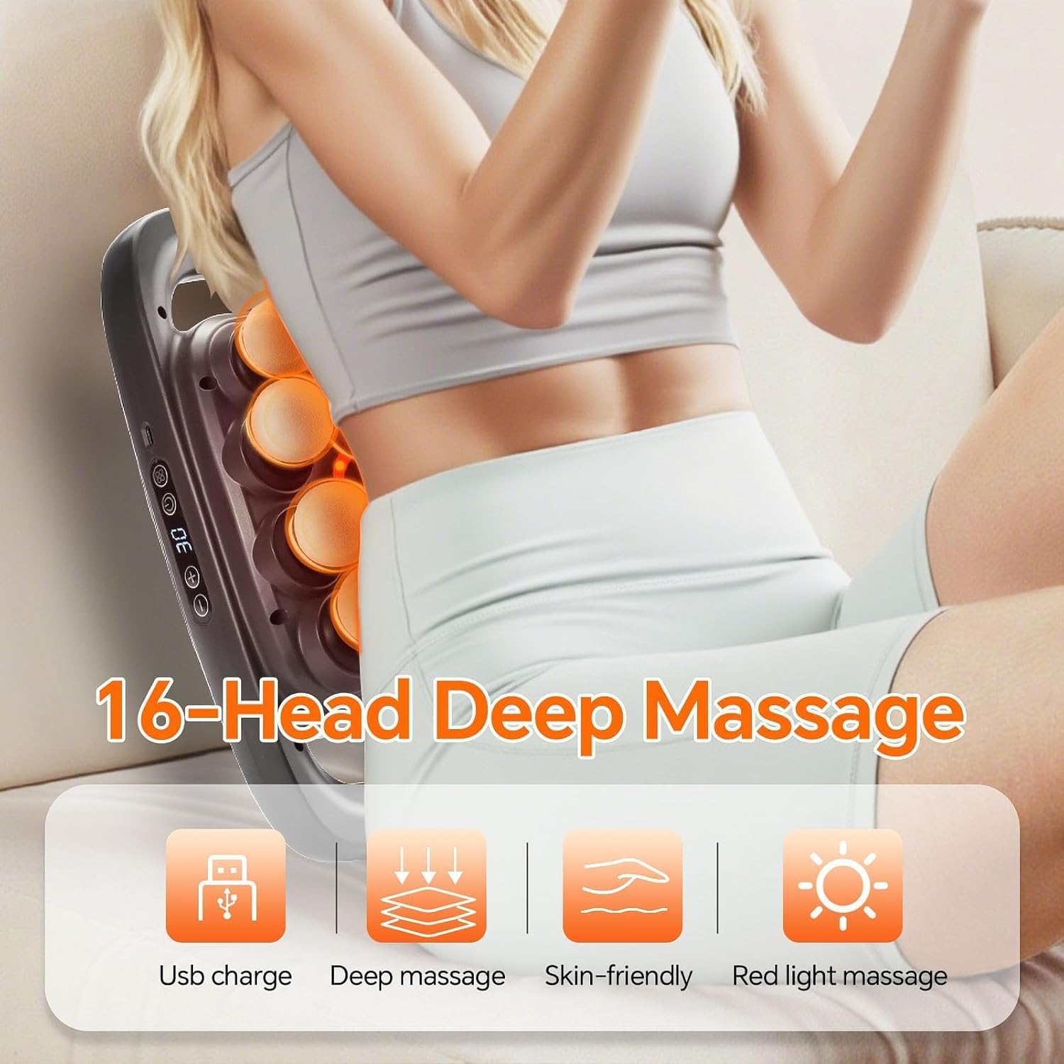 16-Kopf-Massagepistole für tiefes Gewebe, leises elektrisches Muskelmassagegerät, 30 Stufen, tragbares Rückenmassagegerät zur Schmerzlinderung, Perkussionstherapie für Nacken-/Schulter-/Beinmuskeln – Bild 2