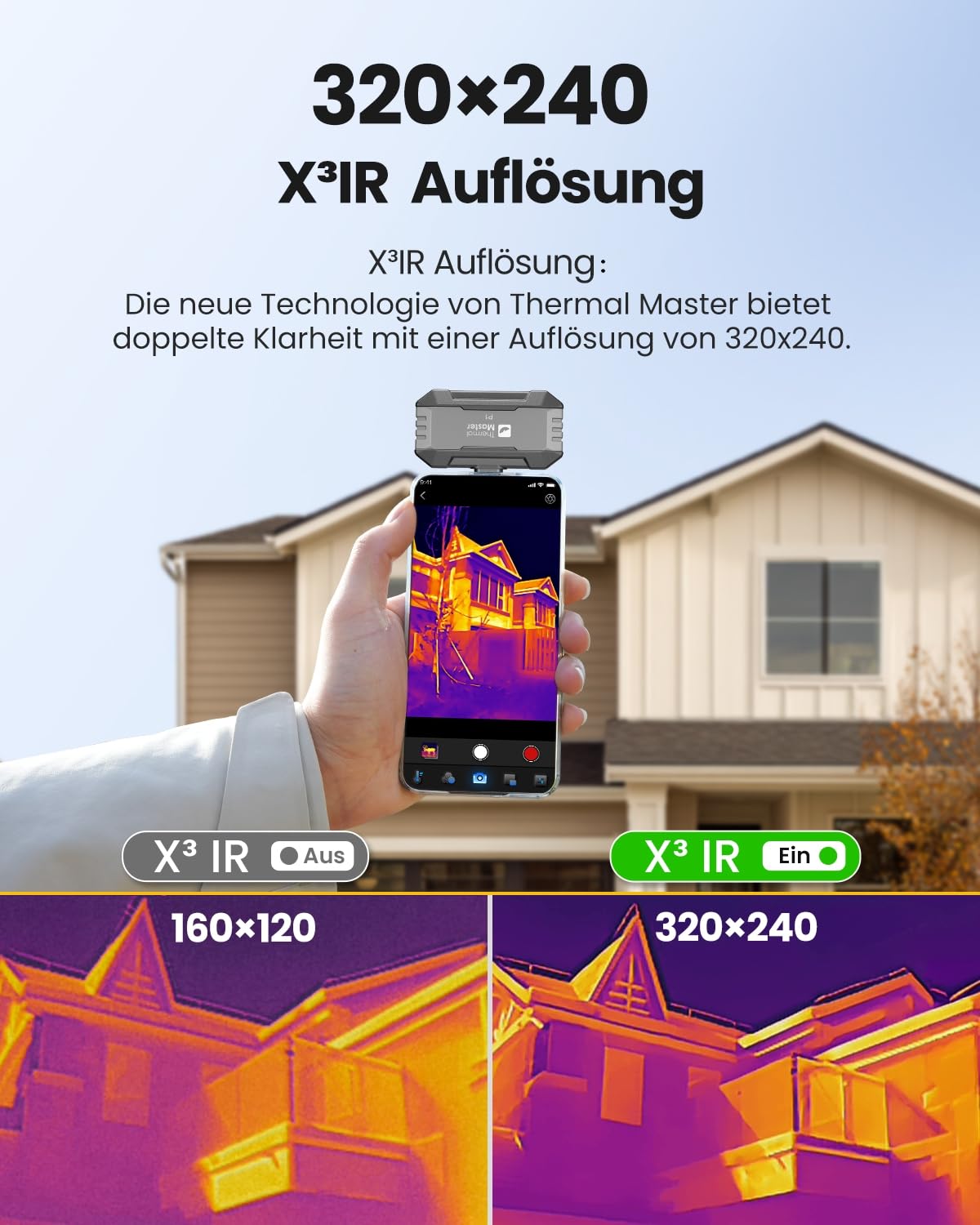 Wärmebildkamera Thermal Master P1 für iPhone 15/16 und Android, Infrarotkamera, Wärmebildkameras mit X³ IR-Auflösung, 320 x 240, -20 °C bis 600 °C, Hausinspektion, 15-facher Zoom – Bild 3
