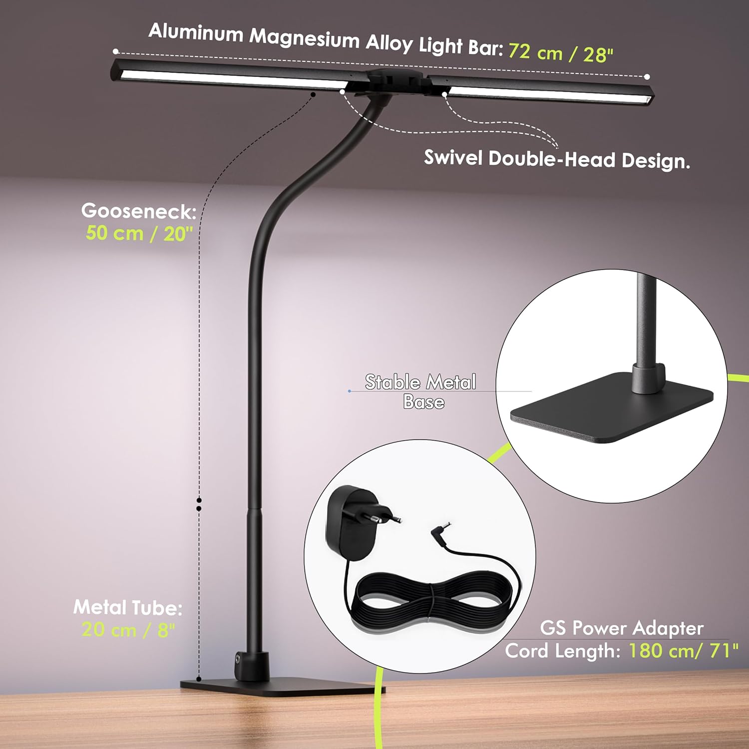 EYOCEAN Schreibtischlampe, Doppelkopf Schreibtischlampe Kinder, Augenschutz Schreibtischlampe, 16W 72cm Tageslichtlampe Schreibtisch mit Fernbedienung, Dimmbare Monitorlampe, Schwanenhals Bürotischlampe – Bild 7