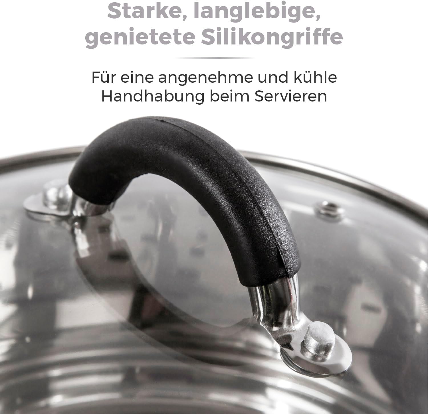 Tower T80836 Essentials Induktions-Dampfgarer, 3-lagig, mit Glasdeckel und Silikongriffen, Kartoffeldämpfer aus Edelstahl mit polierter Hochglanzoberfläche, 18 cm, Silber – Bild 6