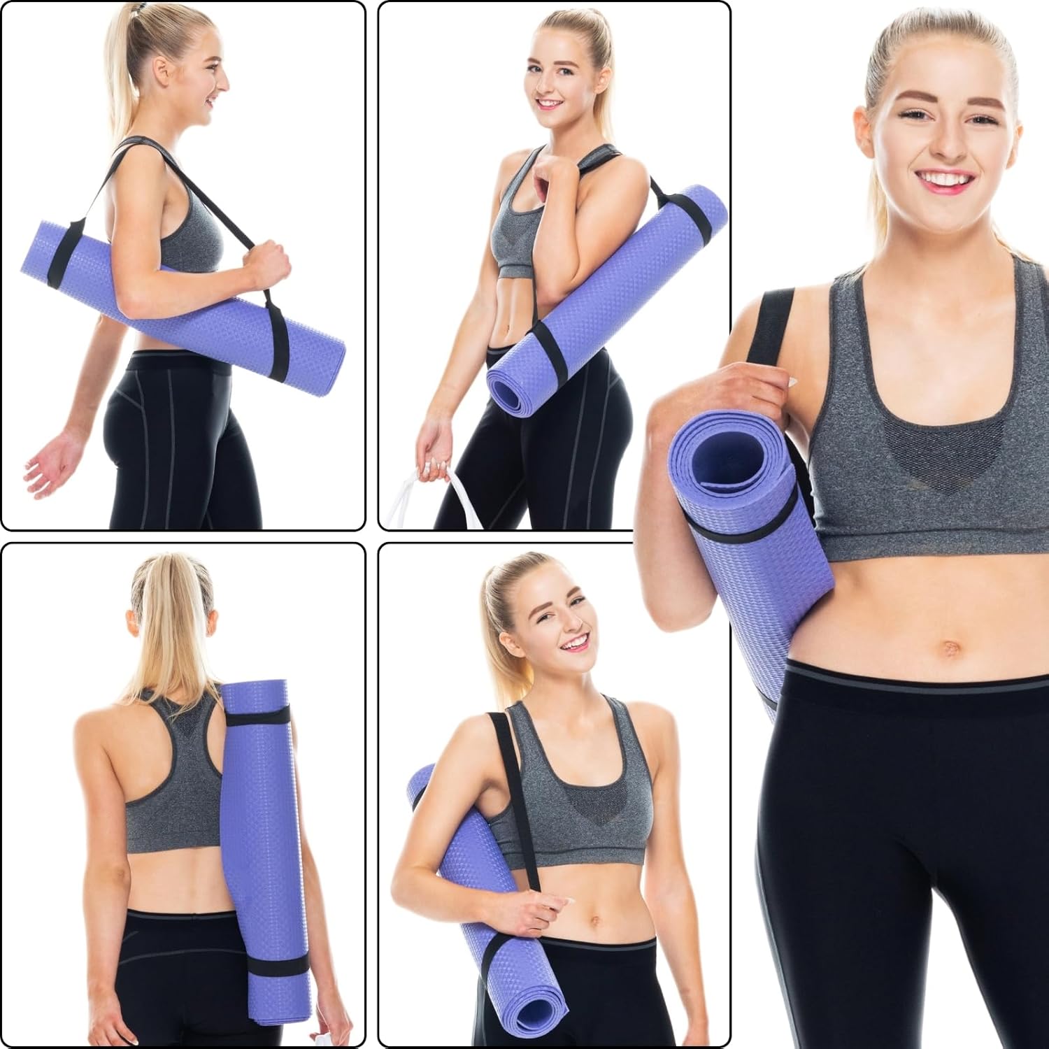 2 Stück schwarze Yogamatten-Tragegurte, verstellbare, langlebige Schlinge, geeignet für alle Mattengrößen, fester Yoga-Gurt für Pilates, Fitness und Outdoor-Aktivitäten – Bild 5