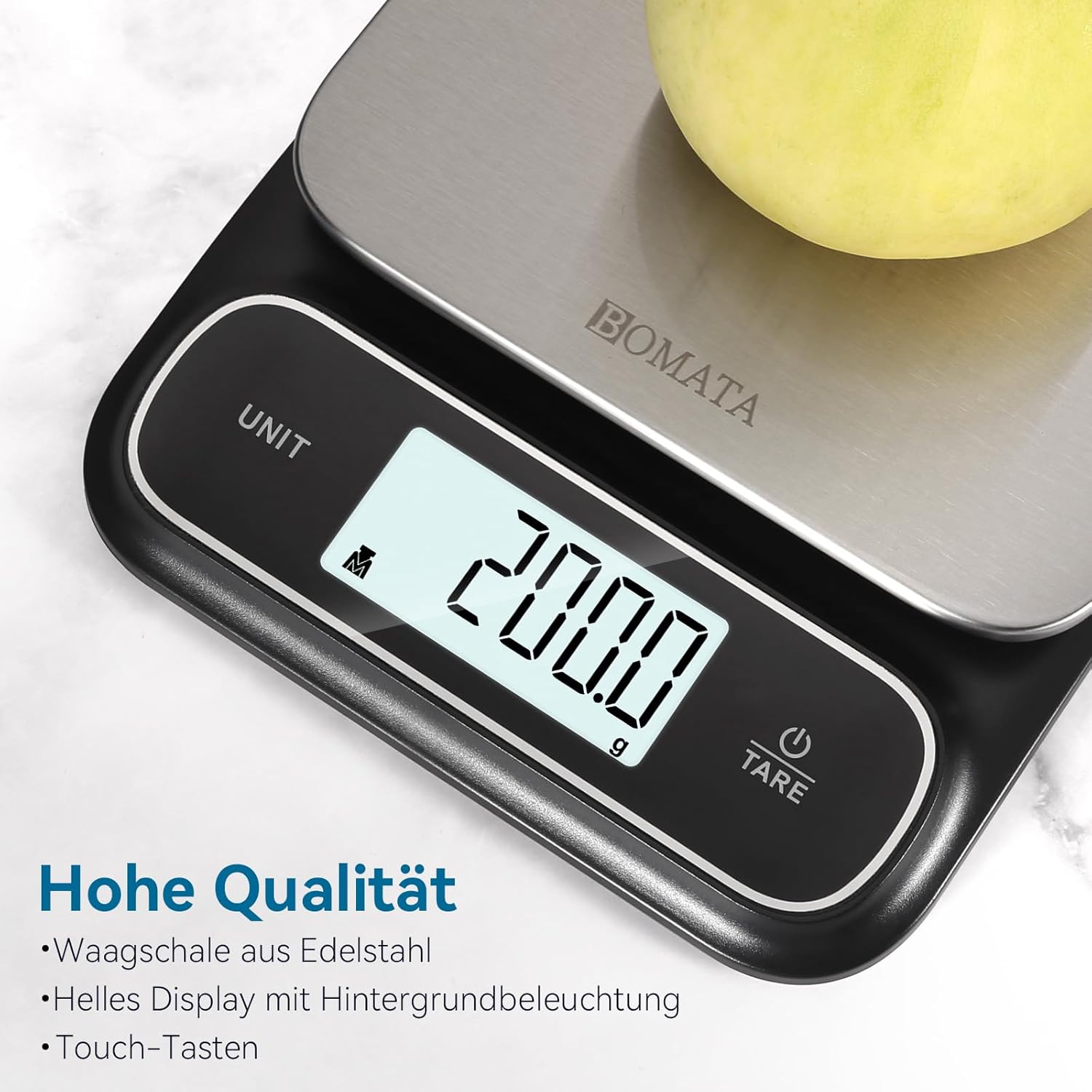 BOMATA Wasserdichte IPX6-Küchenwaage, 0,1 g hohe Präzision, 5 kg, digitale Waage mit Hintergrundbeleuchtung, Wiegeplattform aus Edelstahl, geeignet für Lebensmittel, Kochen, Backen usw. B619 Schwarz – Bild 5