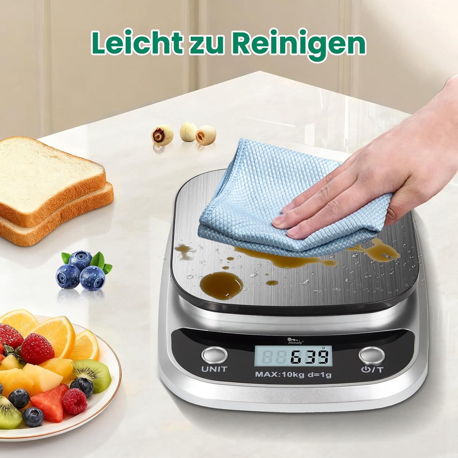 Uten Digitale Küchenwaage, weiße Buchstabenwaage mit Tara-Funktion, großes LCD-Display, automatische Abschaltung, elektronische Waage für Lebensmittel/Backen/Kochen (8 kg in 1 g), weiß – Bild 9
