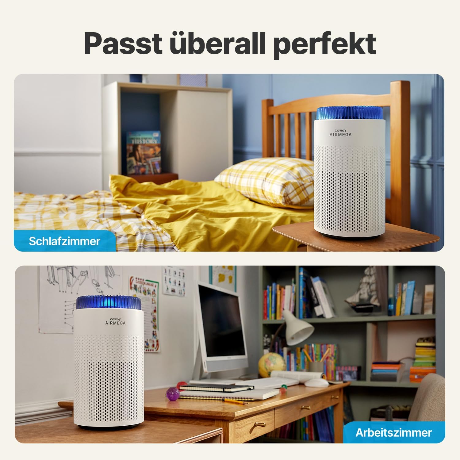 COWAY Luftreiniger Allergiker für Schlafzimmer & kleine Räume, leiser Luftreiniger mit 18,4 dB, CADR 120,1 m³/h, Mood Light, Automatik gegen Pollen, Staub, Tierhaare & Rauch, AIRMEGA 50 – Bild 7