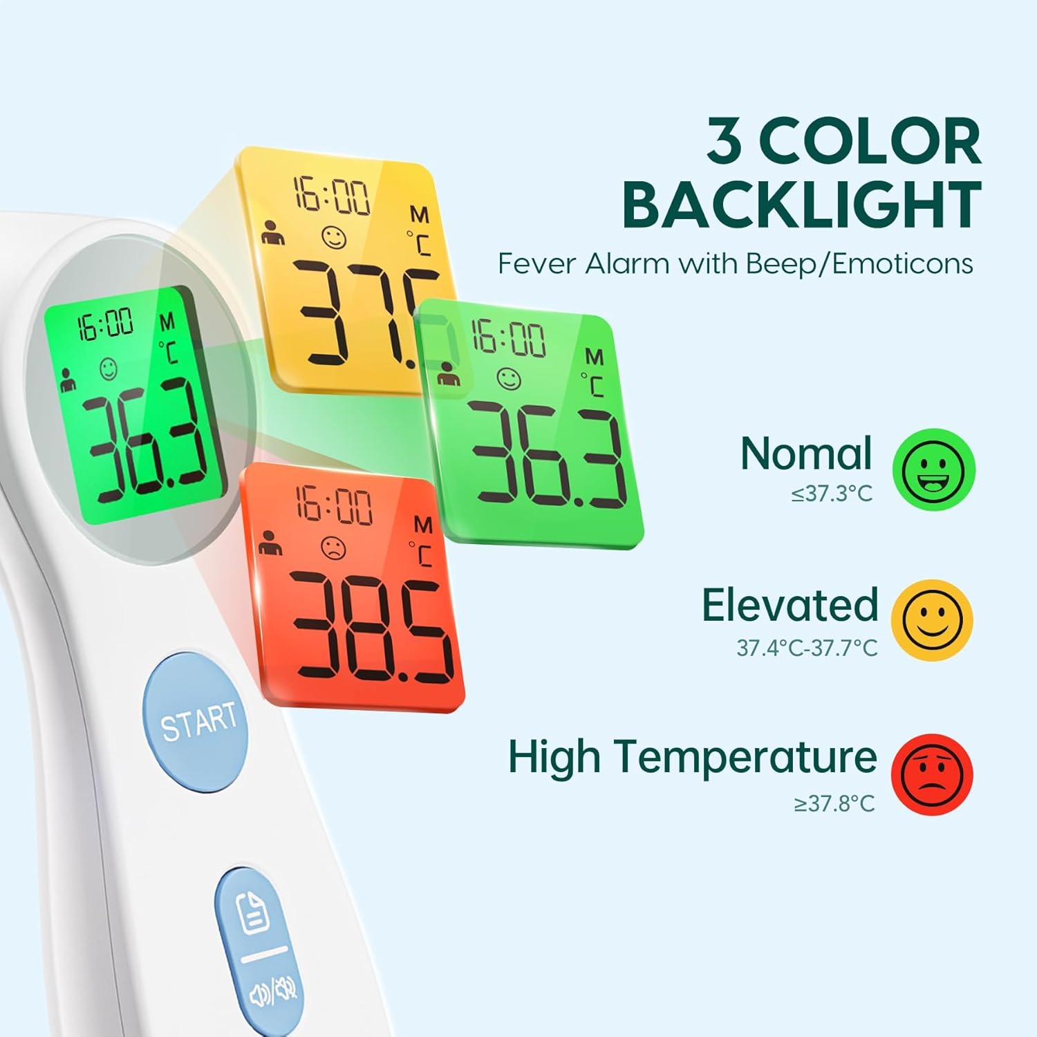 Fieberthermometer für Babys, Kinder und Erwachsene, kontaktloses Stirnthermometer, Infrarot-Thermometer mit sofortiger genauer Ablesung, Fieberalarm, Blau – Bild 3