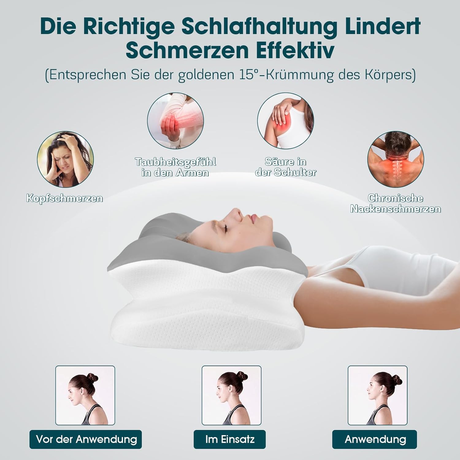 Fwiull Nackenkissen, Anti-Schnarch-Kissen, Memory-Schaum-Kissen, ergonomisch, Nackenstützkissen, orthopädisch, Nackenkissen, Seitenschläfer für Seiten-, Rücken- und Bauchschläfer (Schmetterling) – Bild 2