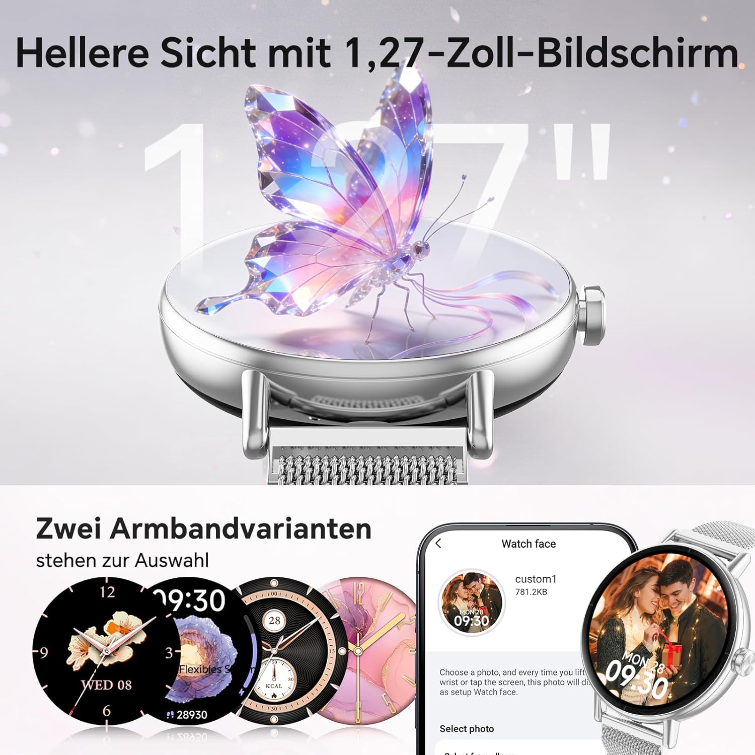 Gydom Runde Smartwatch für Damen, 1,27 Zoll, Smartwatch mit Telefonfunktion, Fitnessuhr mit SpO2, Herzfrequenz, Stress, Kalorien, Schlaf, Schrittzähler, 100+ Sportmodi, IP68, wasserdichte Sportuhr für iOS – Bild 2