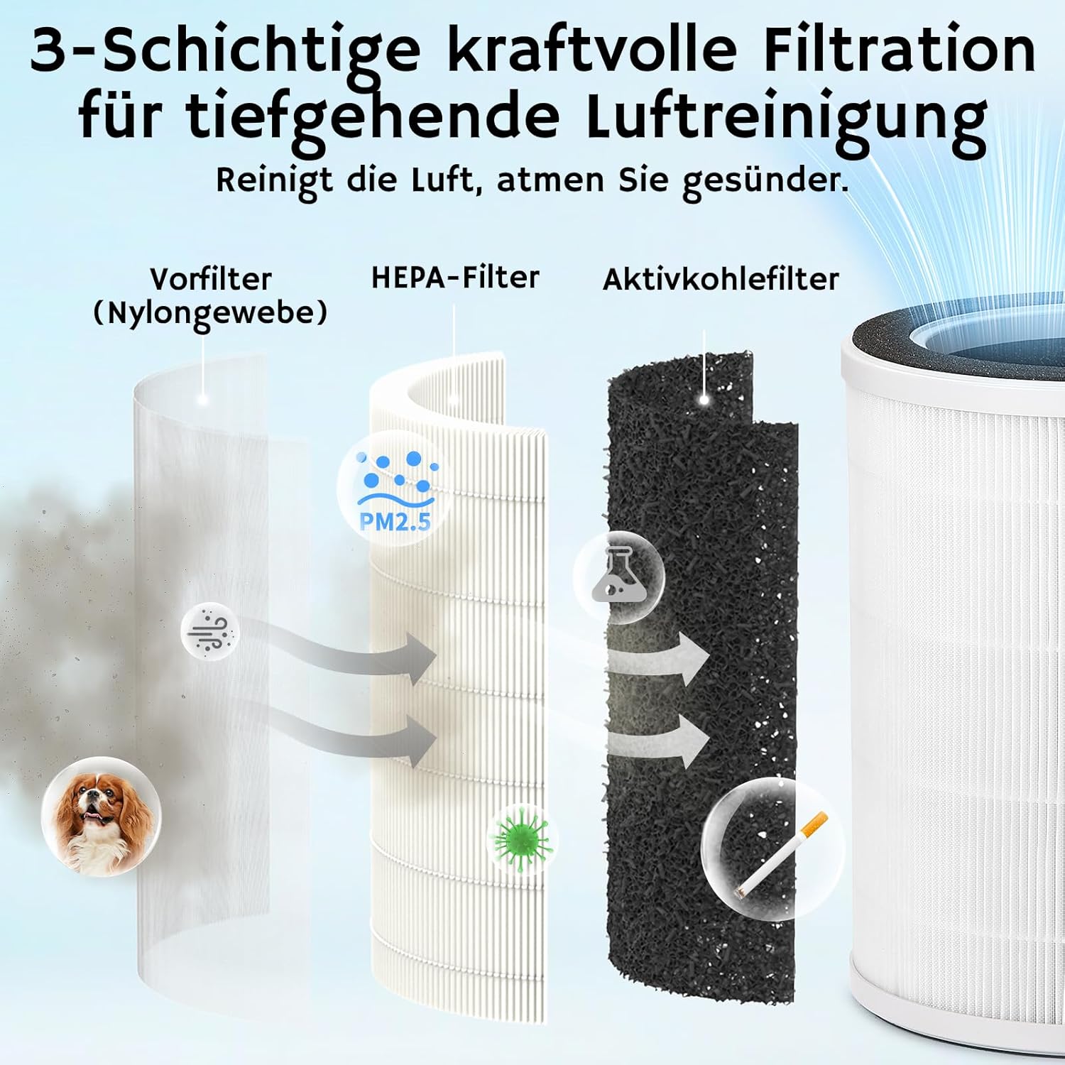 Airthereal AEH300 2-in-1 Luftreiniger & Luftbefeuchter – Kombigerät für Räume bis 111 m² – HEPA-Filter gegen Pollen & Tierhaare – Hygienische Kaltverdunstung ohne Nebel & Kalkstaub – Auto-Modus – Bild 6