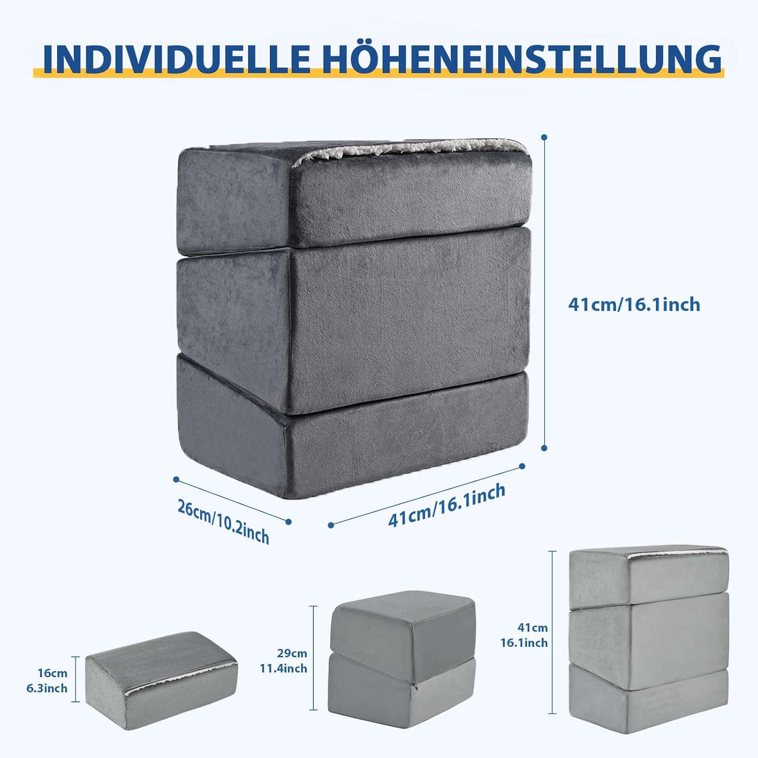 Fußstütze für unter dem Schreibtisch im Büro, höhenverstellbarer Fußhocker für Bürostuhl & Gaming-Stuhl, ergonomisches Fußkissen, Schreibtisch-Fußhocker mit waschbarem Bezug für Zuhause (grau) – Bild 2