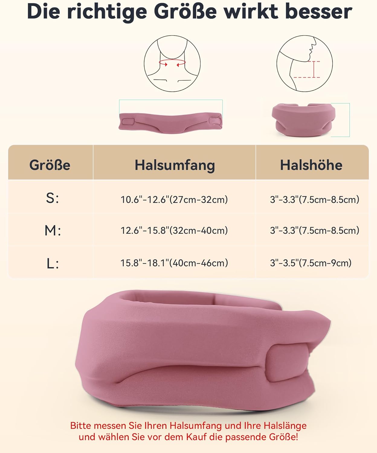 Nackenstütze bei Nackenschmerzen, weiche & verstellbare Nackenstütze zum Schlafen, Nackenstütze zur Unterstützung der Halswirbelsäule, Druckentlastung, für Damen und Herren (Magenta, M) – Bild 4
