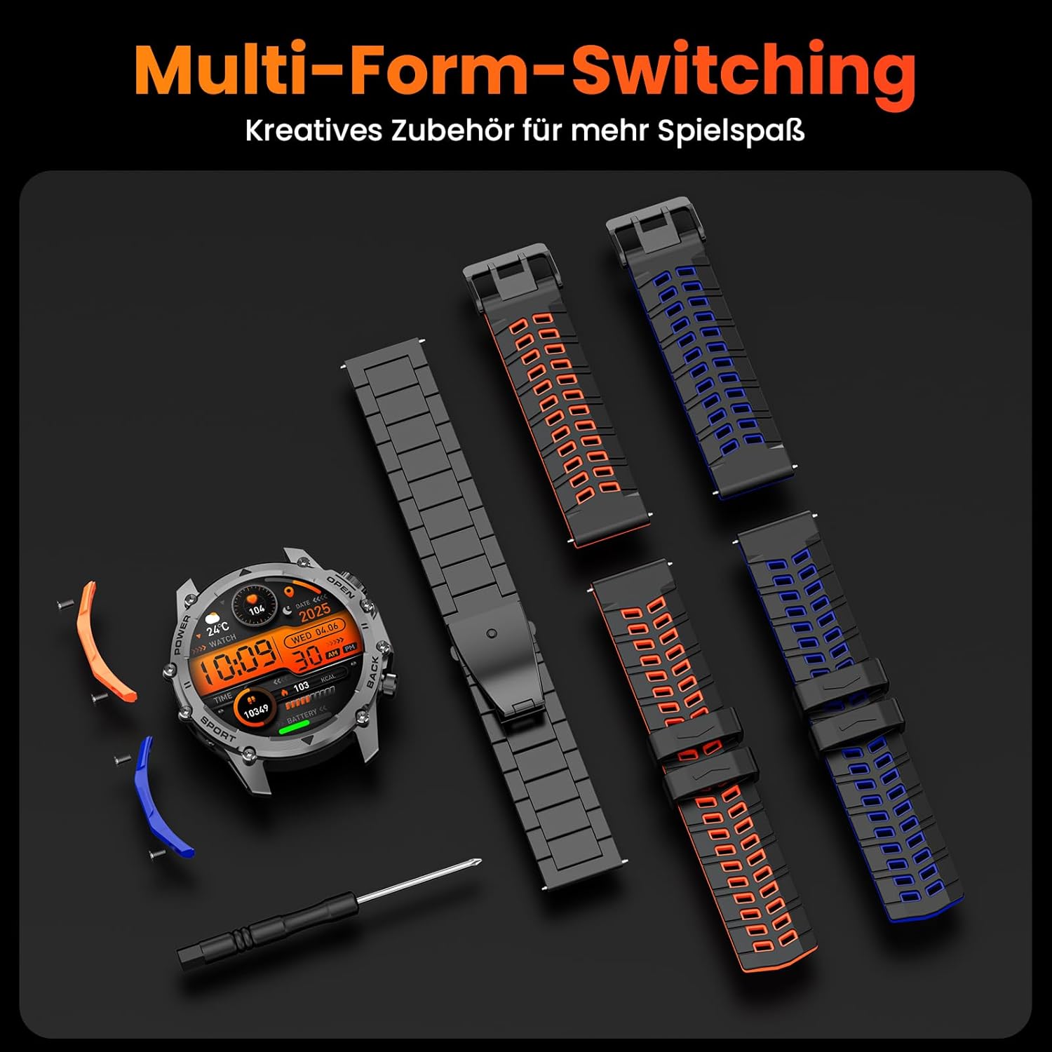 Herren Smartwatch 1,52 Zoll HD Smart Watch mit 500 mAh langer Akkulaufzeit, 114+ Sportmodi, Fitnessuhr im Militärstil mit Herzfrequenz/Schrittzähler/Schlafmonitor/Taschenlampe, Android iOS Herrenuhren – Bild 9