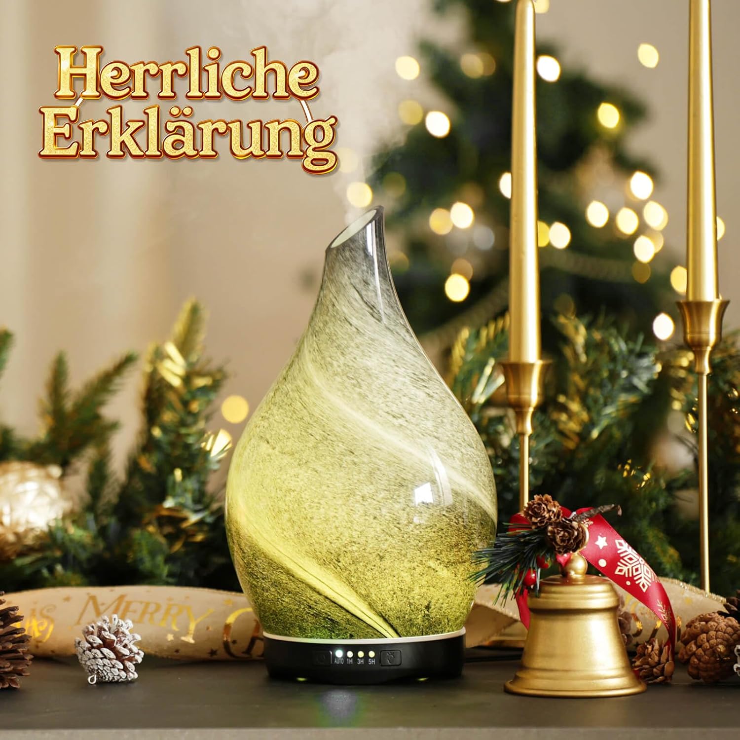Porseme Aromadiffusor 280 ml, Luftbefeuchter aus mundgeblasenem Glas, Ultraschall-Aromatherapie-Öldiffusor mit 7 farbigen LED-Lichtern, Diffusor für ätherische Öle mit Timer, BPA-frei für Zuhause (Obsidian) – Bild 6