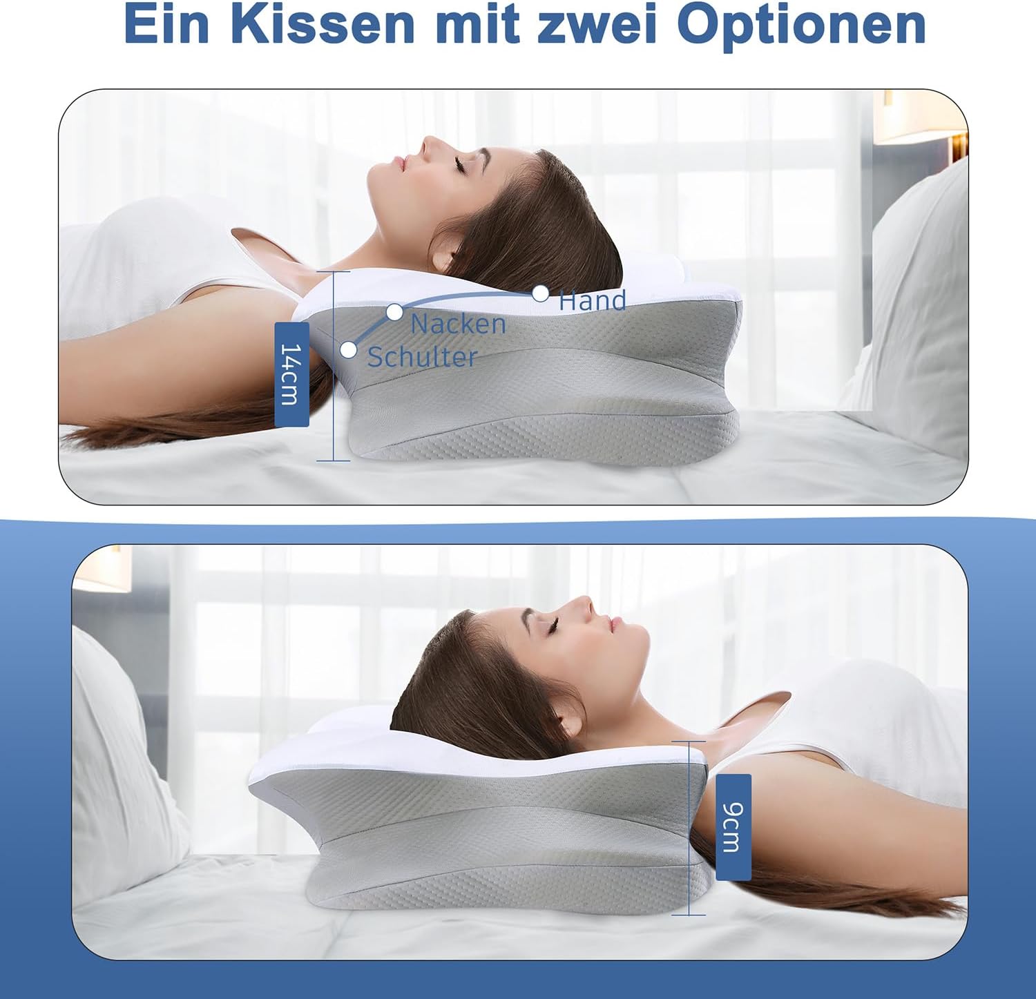 DONAMA Memory Foam Nackenkissen Ergonomisch, Kopfkissen mit Armauflage & Zwei Höhen, Kühlend & Atmungsaktiv, 6-Zonen-Kontur, Nackenstützung für alle Schlafpositionen – Bild 7