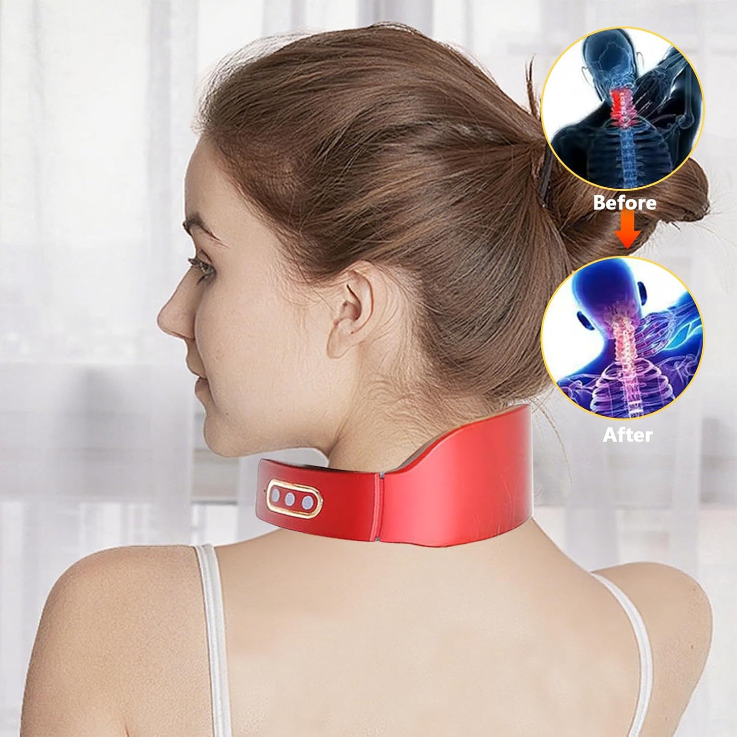 Neurotex Neck, 11-in-1 Nackenlösung, EMS Elektrisches Nackenmassagegerät mit Wärme, elektrische Impulse gegen Schmerzen & Verspannungen, 6 Modi, 9 Intensitätsstufen, für Büro Zuhause (Rot) – Bild 8