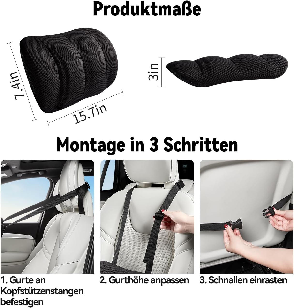 GGW Höhenverstellbares Lendenkissen Auto Ergonomische Lendenwirbelstütze mit Memory-Schaum, anatomisches Rückenkissen für Autositz/Bürostuhl, atmungsaktiver Sitzbezug (Grau) – Bild 7