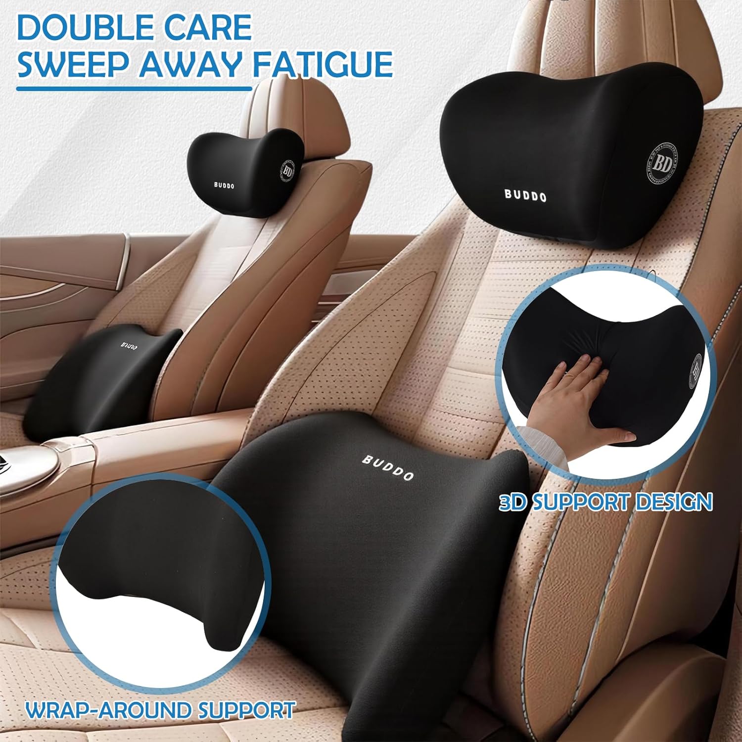 Ergonomische Kopfstütze und Lendenkissen fürs Auto, Lendenkissen, Nackenkissen für Autositze, Memory-Schaum, Auto-Kopfstützenkissen, Lendenwirbelstütze, zur Linderung von Nacken- und Rückenschmerzen – Bild 5