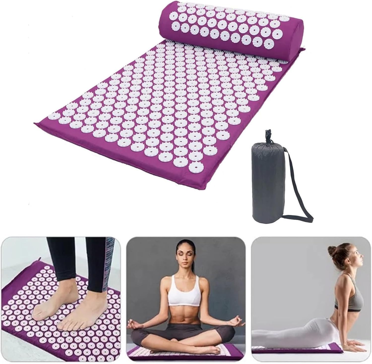Akupressurmatte mit Kissen, Nagelmatte, Akupunkturmatte, Fakirmatte, Akupunkturmatte, Nadelstimulationsmatte, Stachelmatte, Nadelmatte, Akupressurmatte für wohltuende Entspannung und Massage (Rosenrot) – Bild 5