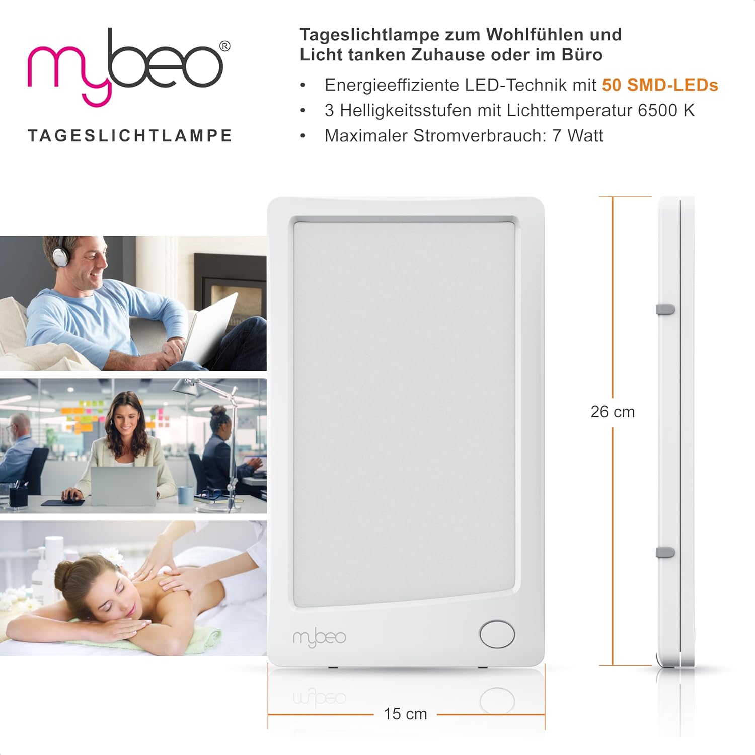 CSL-Computer MyBeo - Tageslichtlampe Tageslichtsimulation Tageslichtlampe - Simulation von Tageslicht - Dimmbar mit 3 Helligkeitsstufen - Lichttherapie - Flimmer- und UV-frei – Bild 2