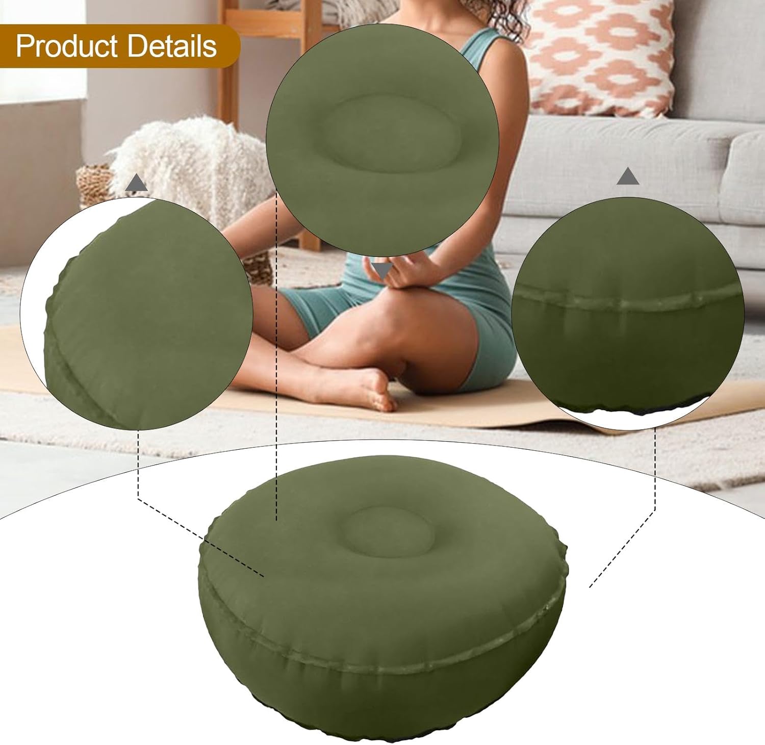 Ergonomisches, aufblasbares Meditationskissen, vielseitige Stützmatte, atmungsaktiv, leicht, TPU, verstellbar, geeignet für Meditation, grün – Bild 2