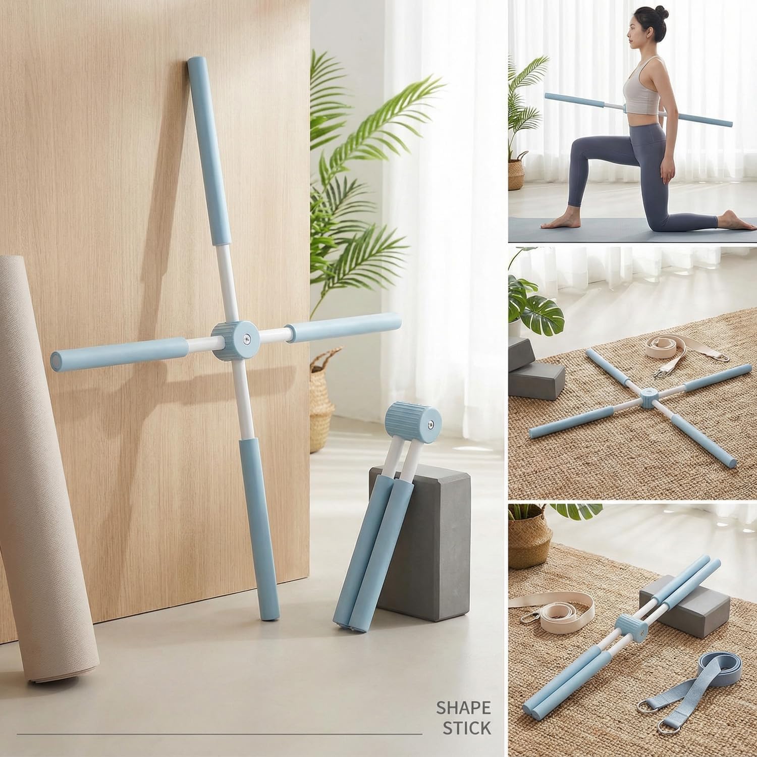 YUYTE Yoga-Haltungskorrekturstäbe, Haltungskorrektur-Rückenknacker, Bodybuilding-Pilates-Stick, einziehbarer Rückenhaltungskorrekturstab für Erwachsene und Kinder, zur Rückenentlastung (blau) – Bild 8
