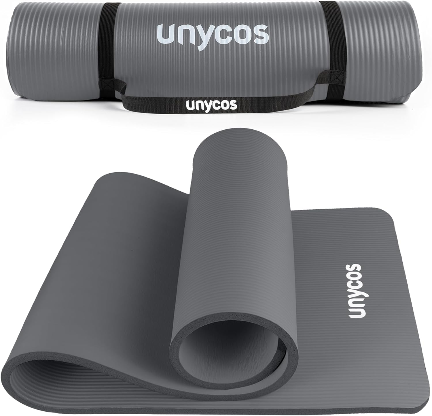 unycos - Yogamatte rutschfest | Hohe Dichte 6/10/15 mm, Gymnastikmatte mit Tragegurt und Schultergurt. 【Inklusive E-Book】 Hautfreundliche Fitnessmatte für Pilates, Trainingsmatte, Fitnessstudio