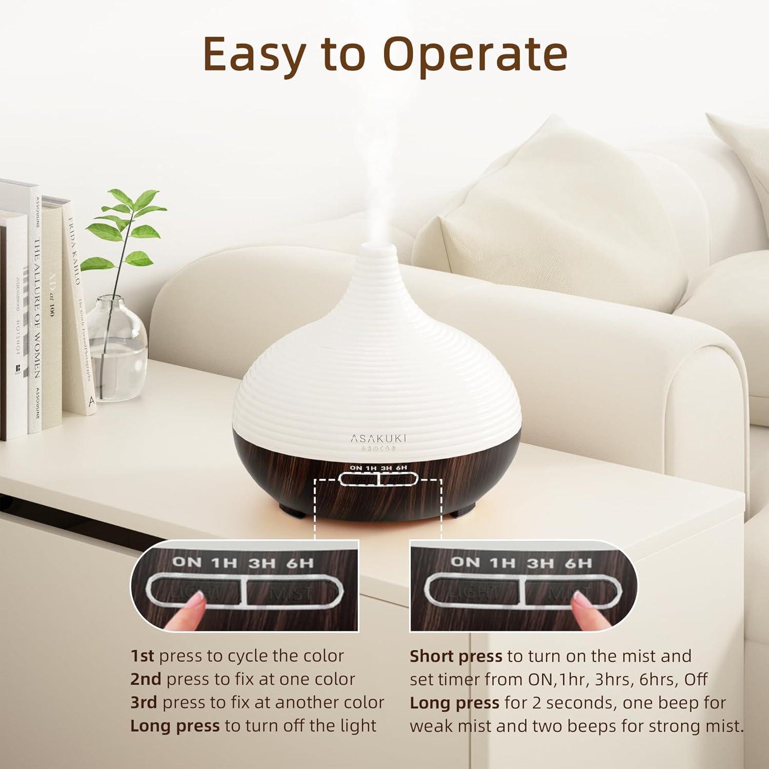 ASAKUKI Aroma-Diffusor 300 ml für Duftöle, Premium-Ultraschall-Luftbefeuchter, Aromatherapie-Öle-Diffusor mit 7 farbigen LED-Lichtern, BPA-frei, Schlafzimmer, Büro, Spa, Geschenk – Bild 7