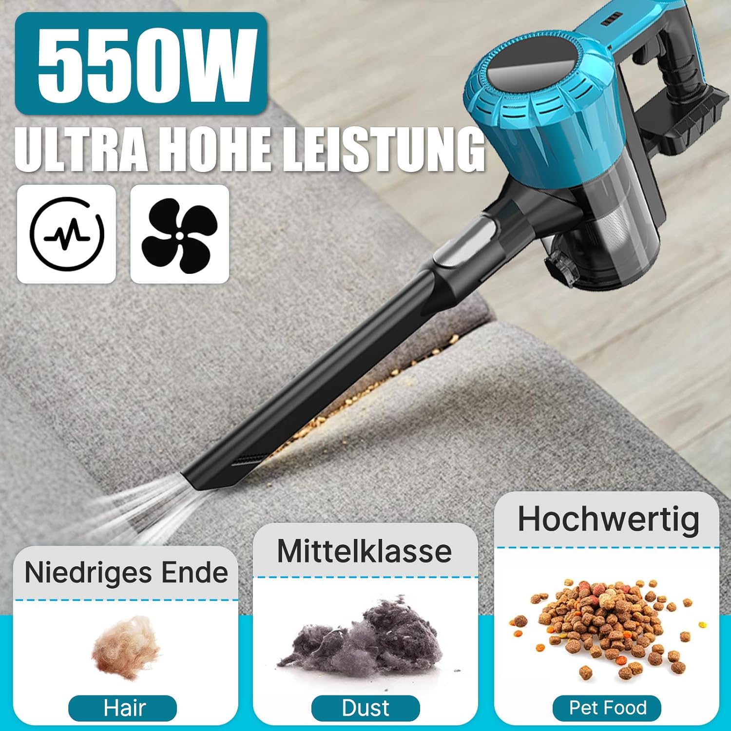 Akku Staubsauger für Makita Akku 18V, 45000Pa 550W Staubsauger Kabellos mit HEPA Filter x 2, 6-in-1 Leichter Handstaubsauger für Tierhaare, Teppich und Hart (Ohne Akku) – Bild 2