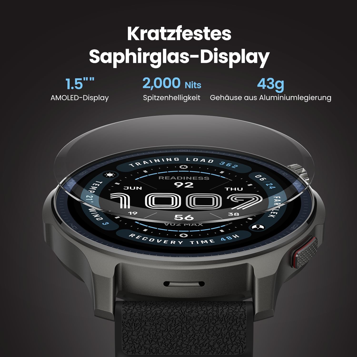 Amazfit Balance 2 Smartwatch 47 mm 1,5 Zoll AMOLED-Saphirglas, Offline-Karten, Dualband-GPS, 21 Tage Akkulaufzeit, 170+ Sportmodi, Hydrox- und Golfmodus, Herzfrequenz- und Schlaf-Tracking für Android und iPhone – Bild 3